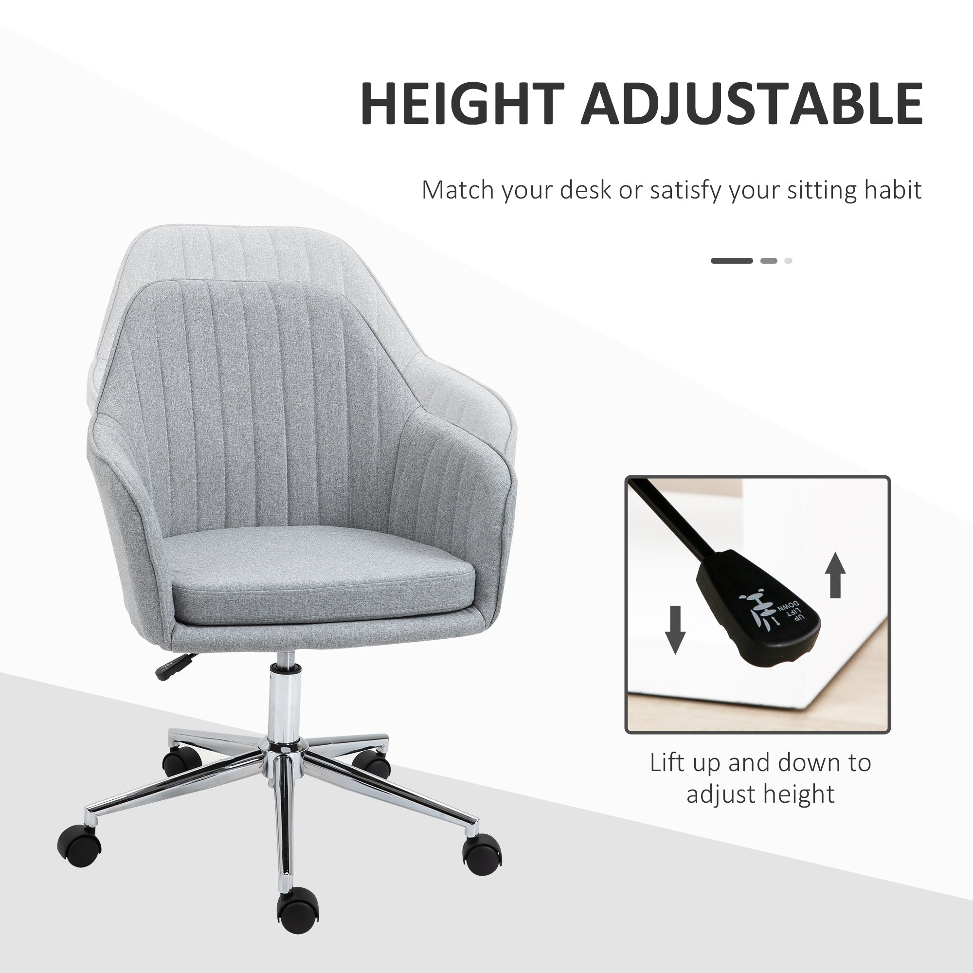 Swivel Desk Chair with Tub Shape Design & Lined Pattern Back