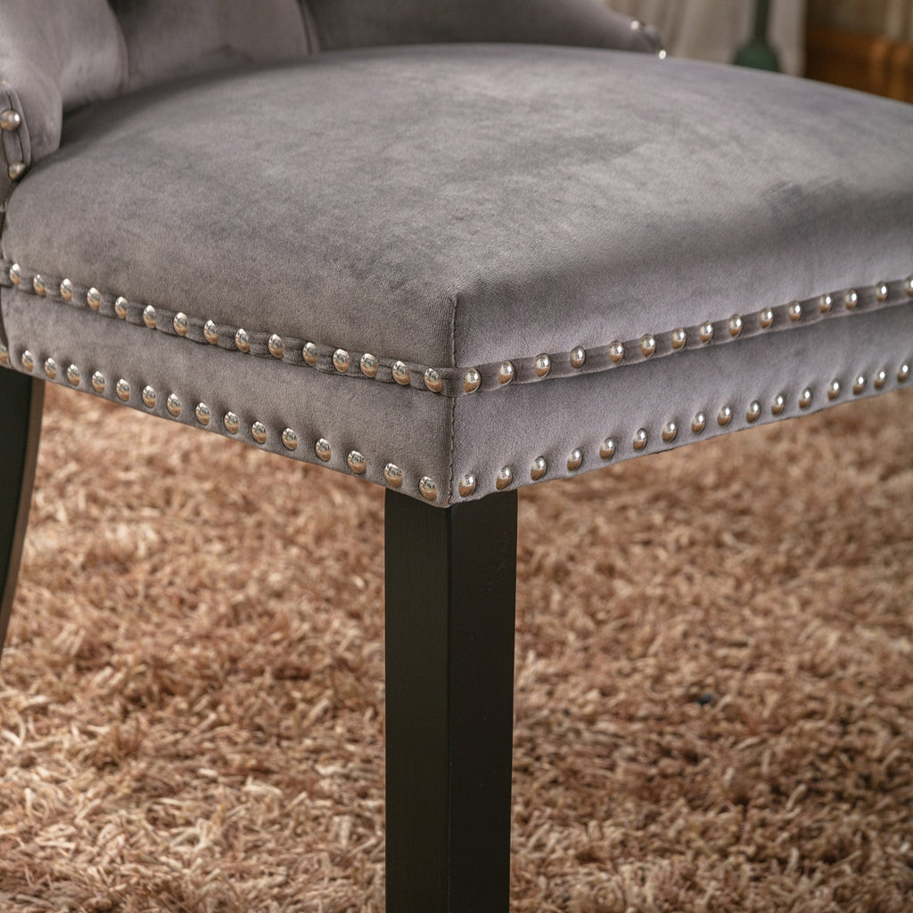 Rosewick Modern Tufted Velvet Nailhead Trim Solid Wood Upholstered Dining Chair with Wood Legs, Set of 2