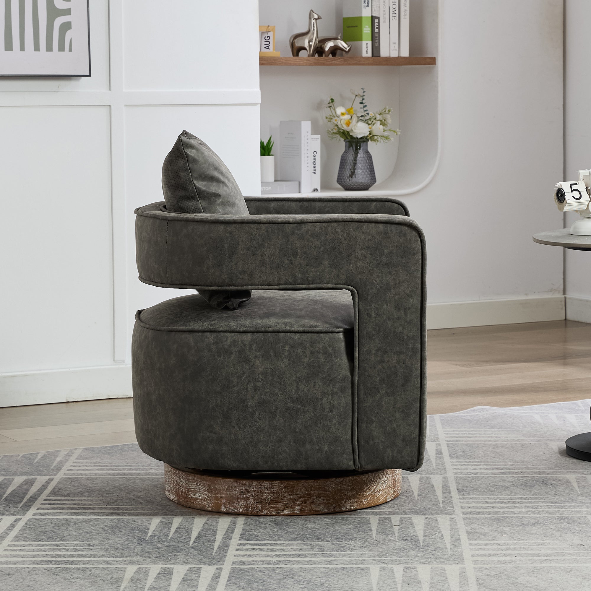 Fernleigh Swivel Accent Open Back Barrel Chair With Weathered Base