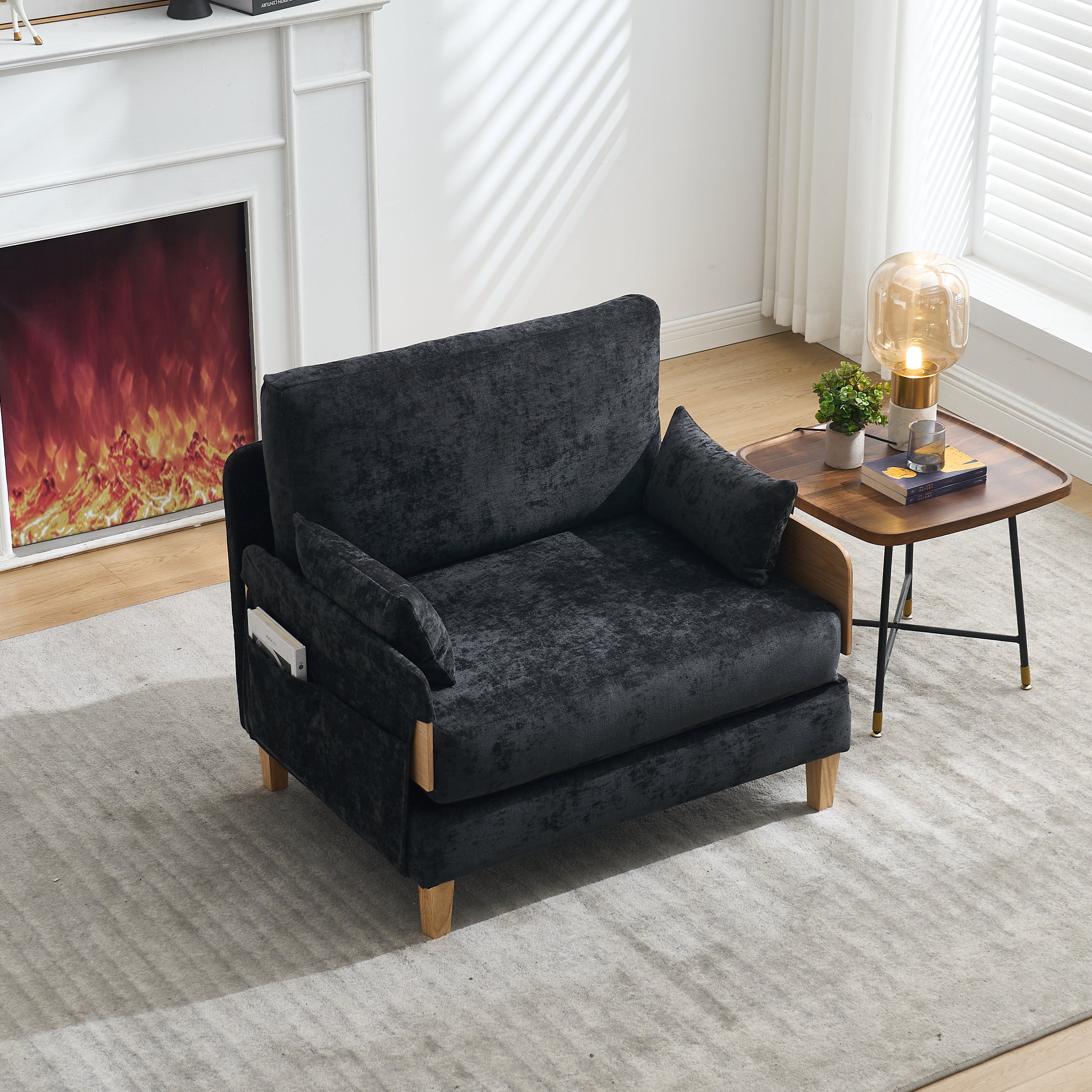 Mid-Century Modern Chenille Foldable Sofa Bed Recliner
