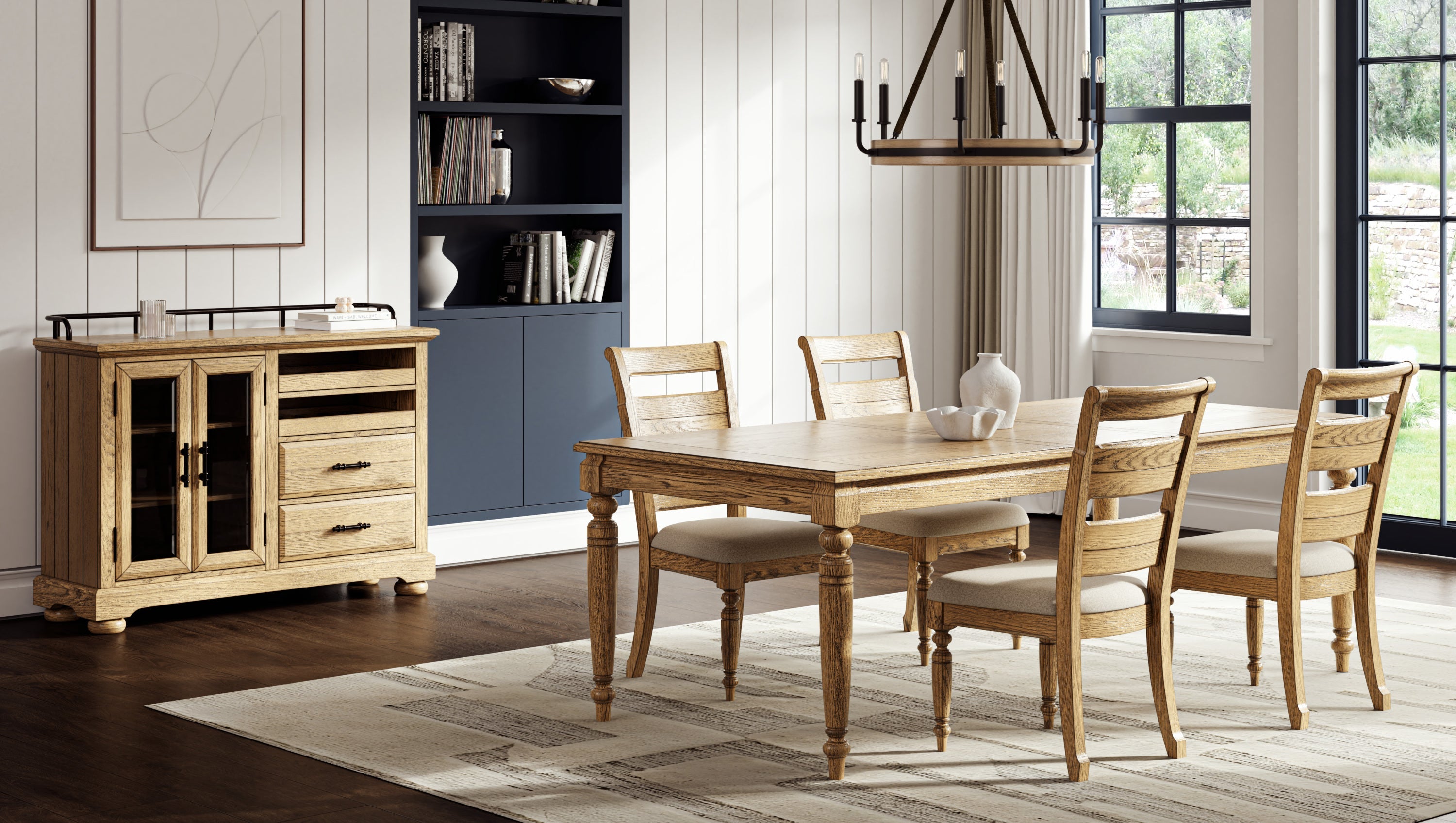 Fordham Turned Leg Wood Extendable Dining Table with Leaf