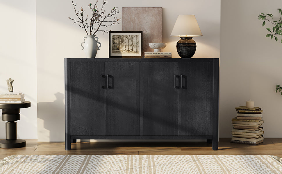 Farmhouse Style 4-Door Cabinet with Natural Distressed Finish