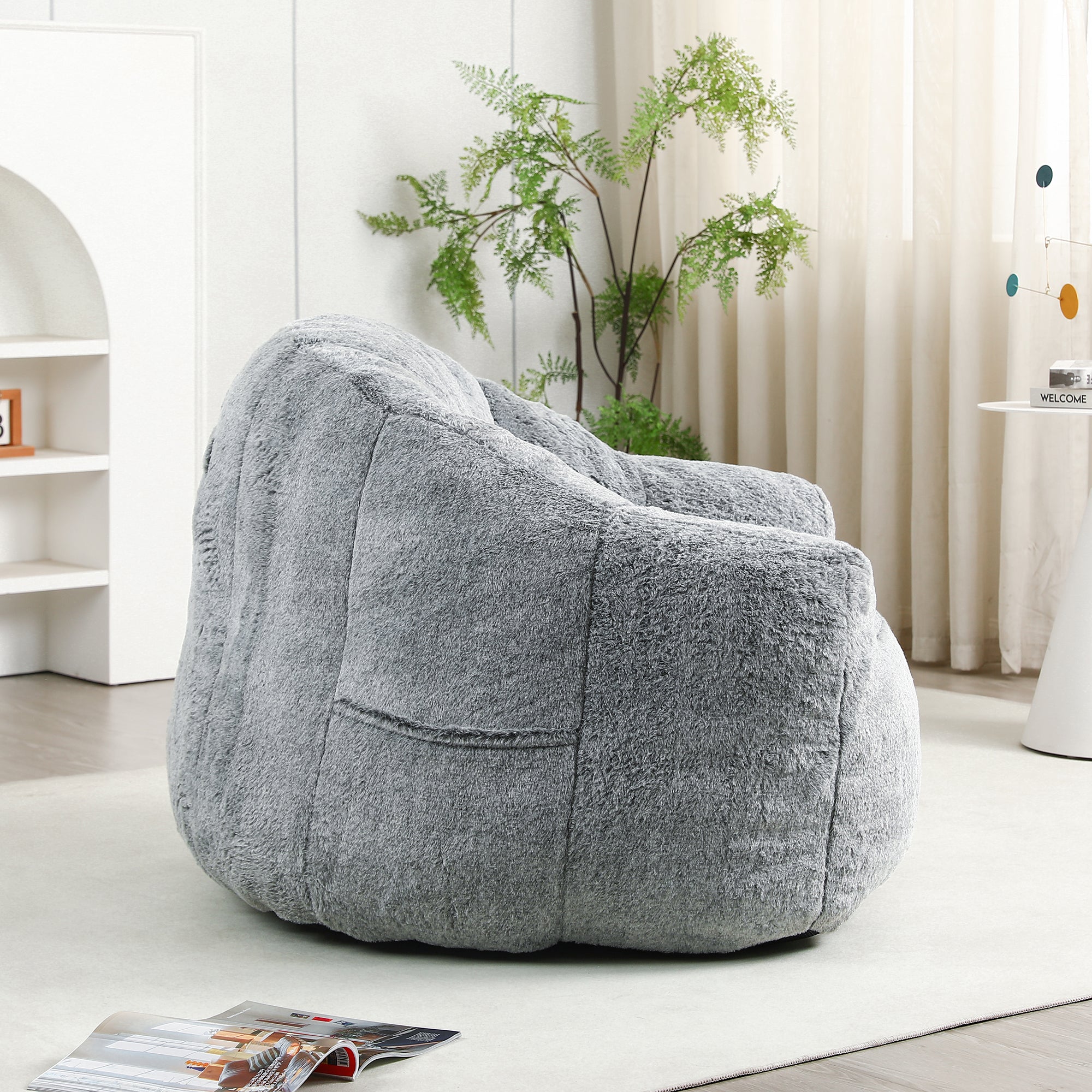 Beanbag Sofa Chair with Armrests Stuffed with High-Density Foam