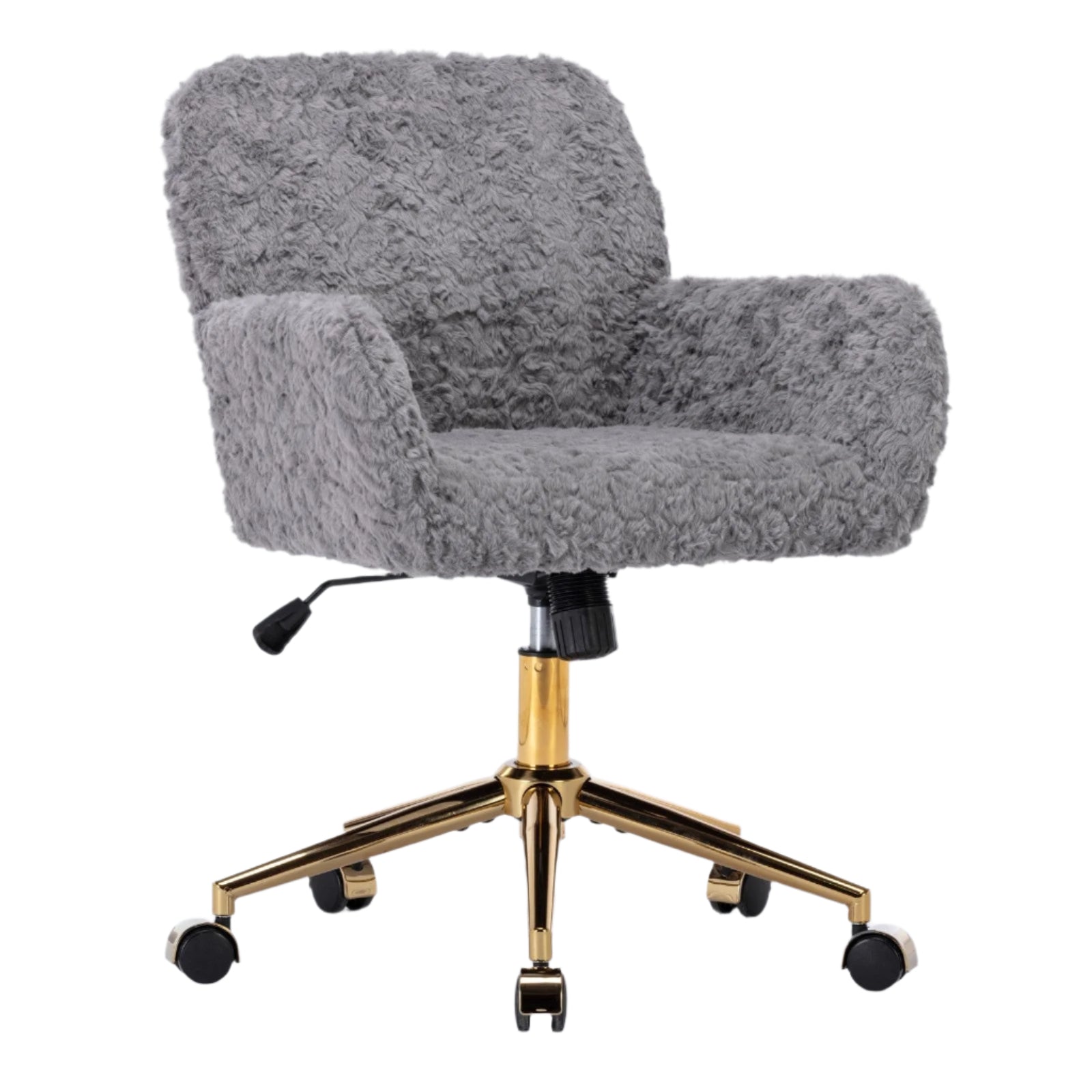 Faux Rabbit Hair Office Chair with Golden Metal Base, Adjustable Swivel