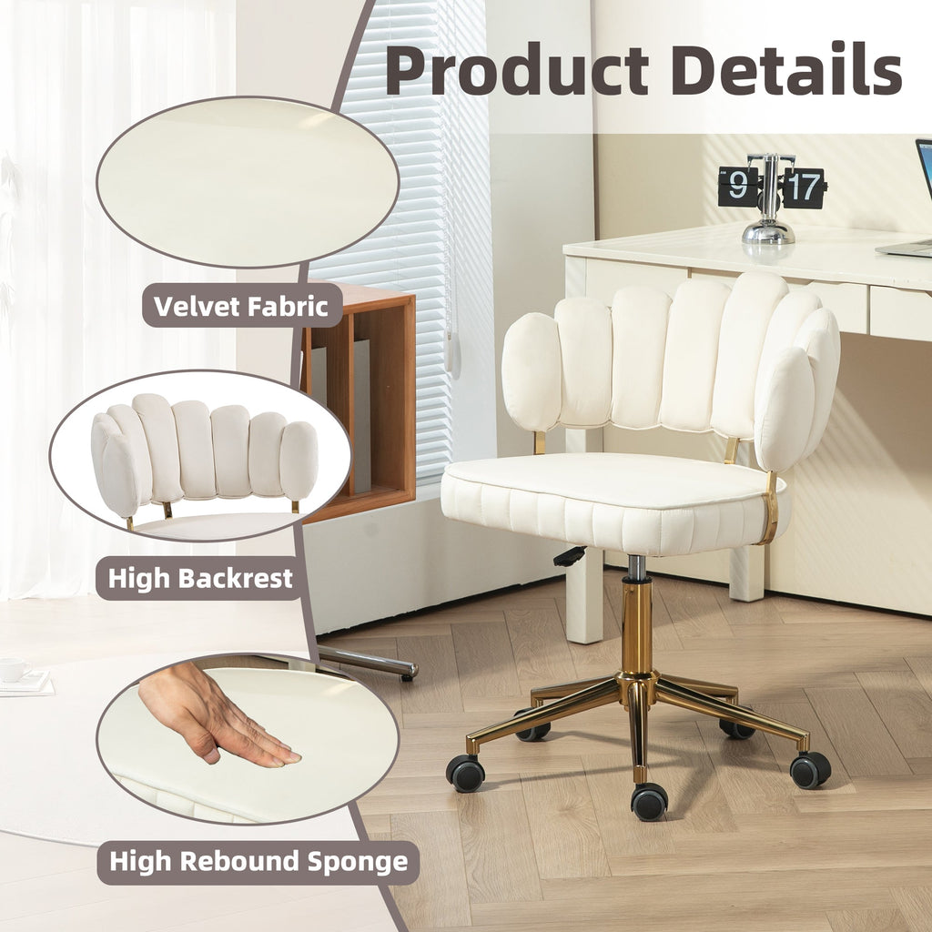 Modern Velvet Home Office Desk Chair with Adjustable Height and Swivel Wheels