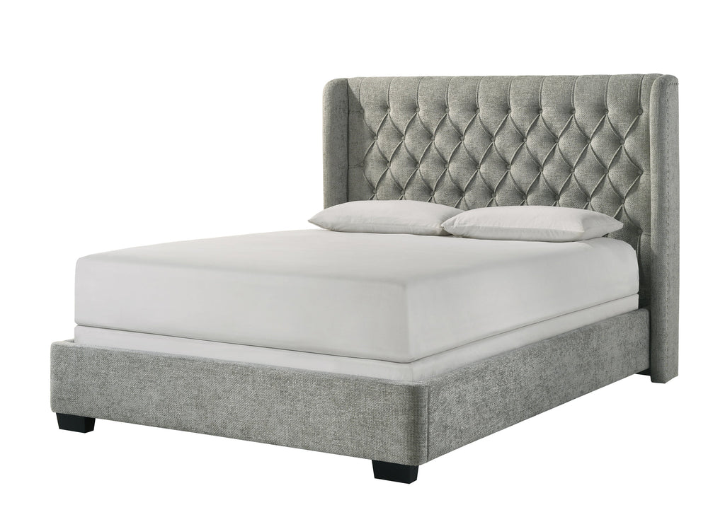 Soft Tweed Fabric Winged Headboard Bed