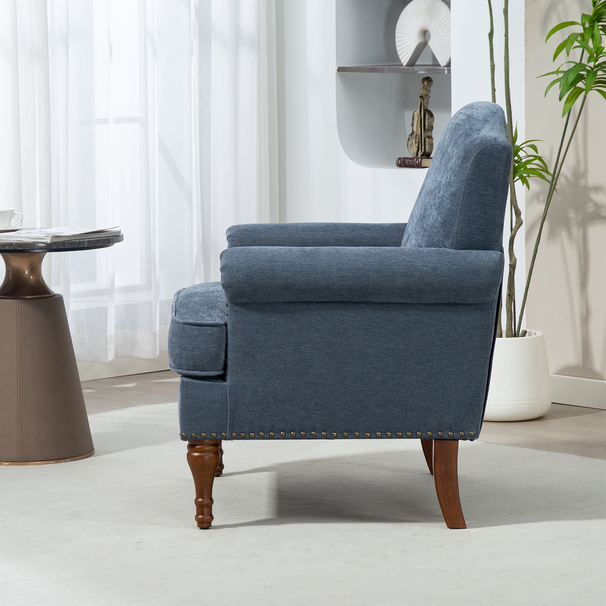 Nailhead Trim Rolled Arm Upholstered Accent Chair