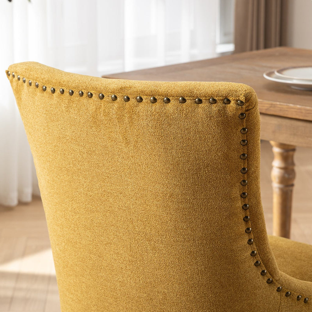 Square Back Upholstered Dining Chair with Bronze Nailhead Trim, Set of 2