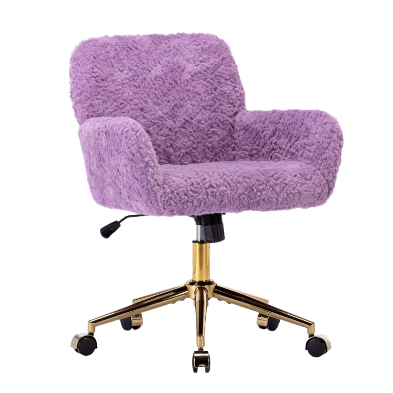 Faux Rabbit Hair Office Chair with Golden Metal Base, Adjustable Swivel