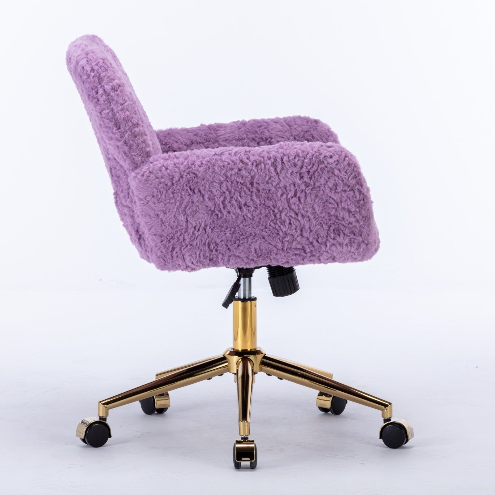 Faux Rabbit Hair Office Chair with Golden Metal Base, Adjustable Swivel