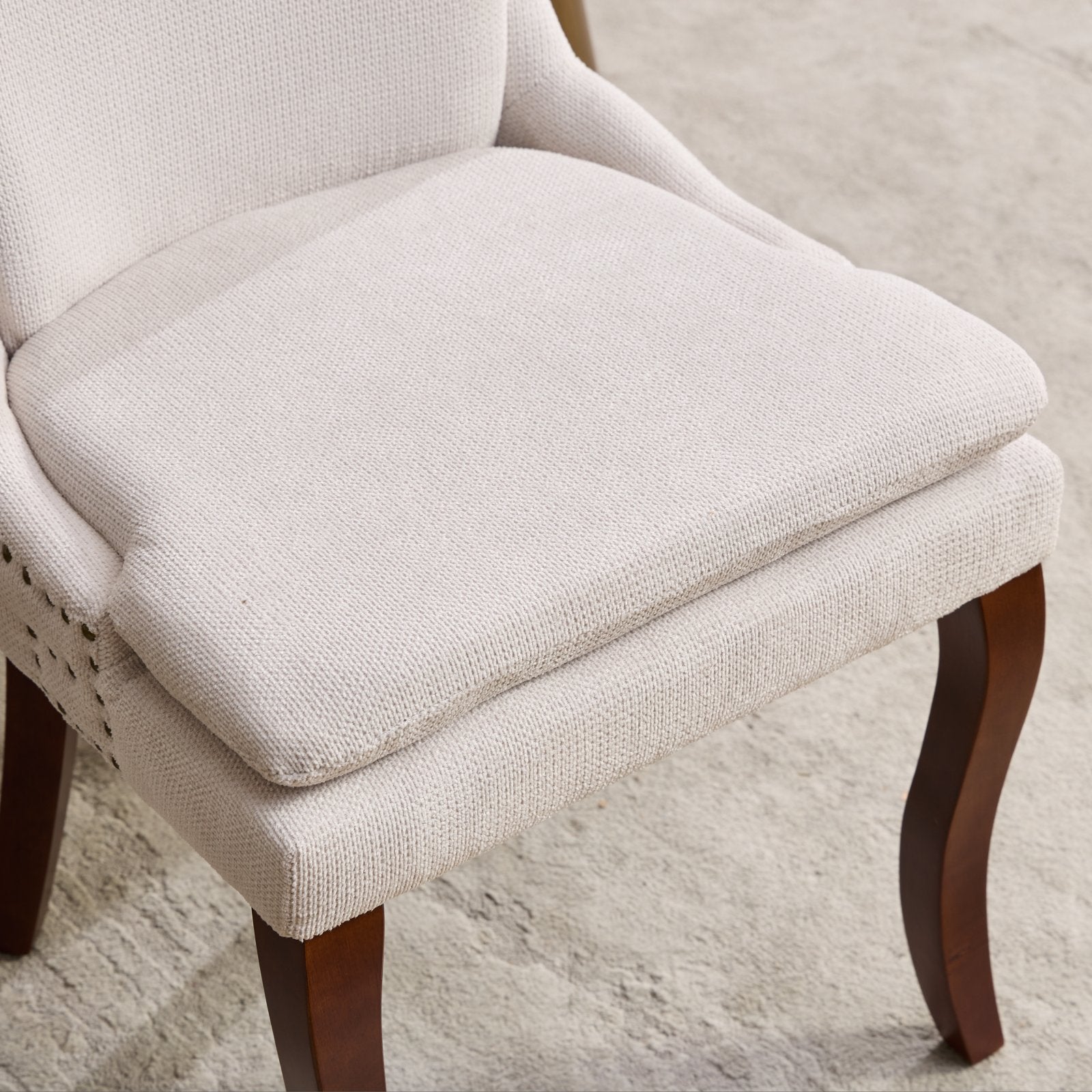 ChenilleUpholstered Dining Chairs with Curved Solid Wood Legs, Set of 2