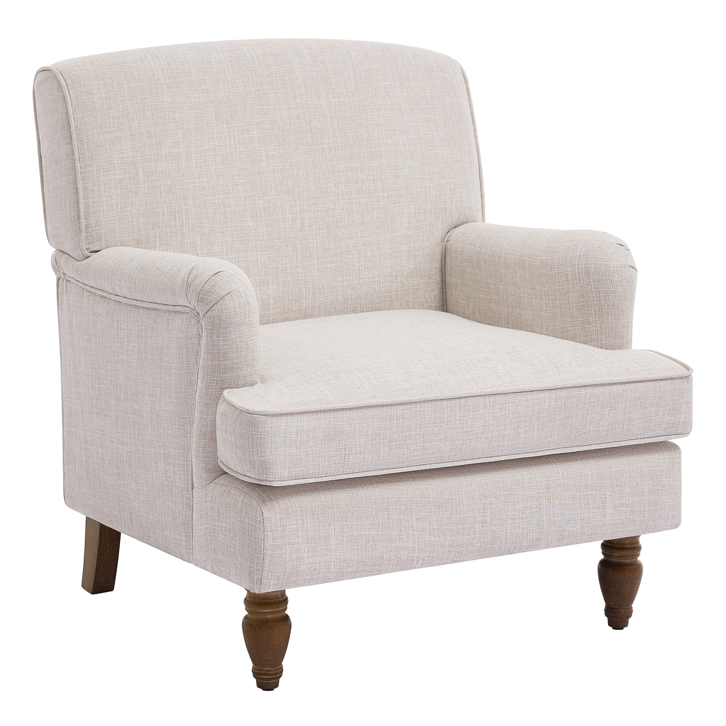 Benton Upholstered Linen Fabric Armchair with Antique Solid Wood Legs