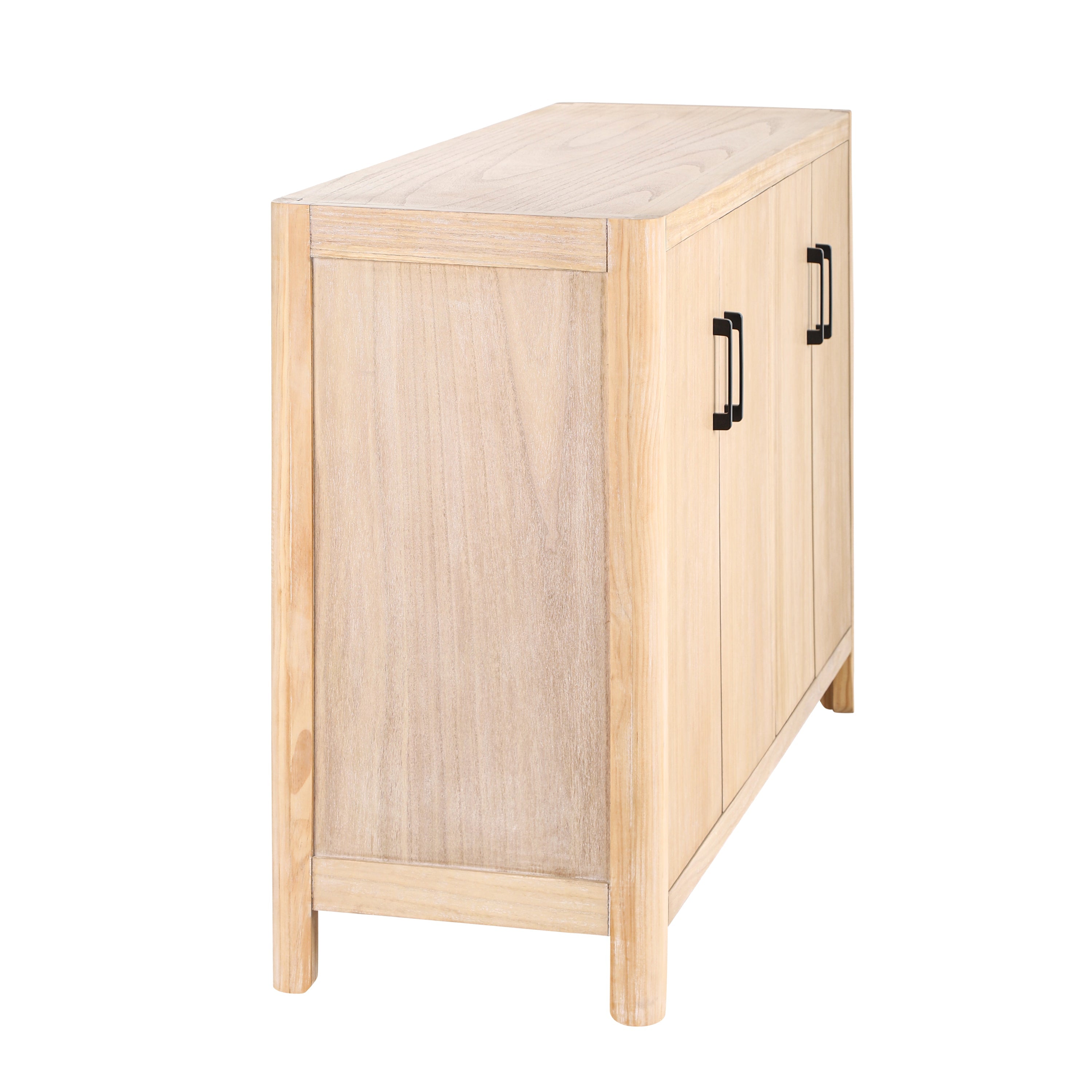 Farmhouse Style 4-Door Cabinet with Natural Distressed Finish