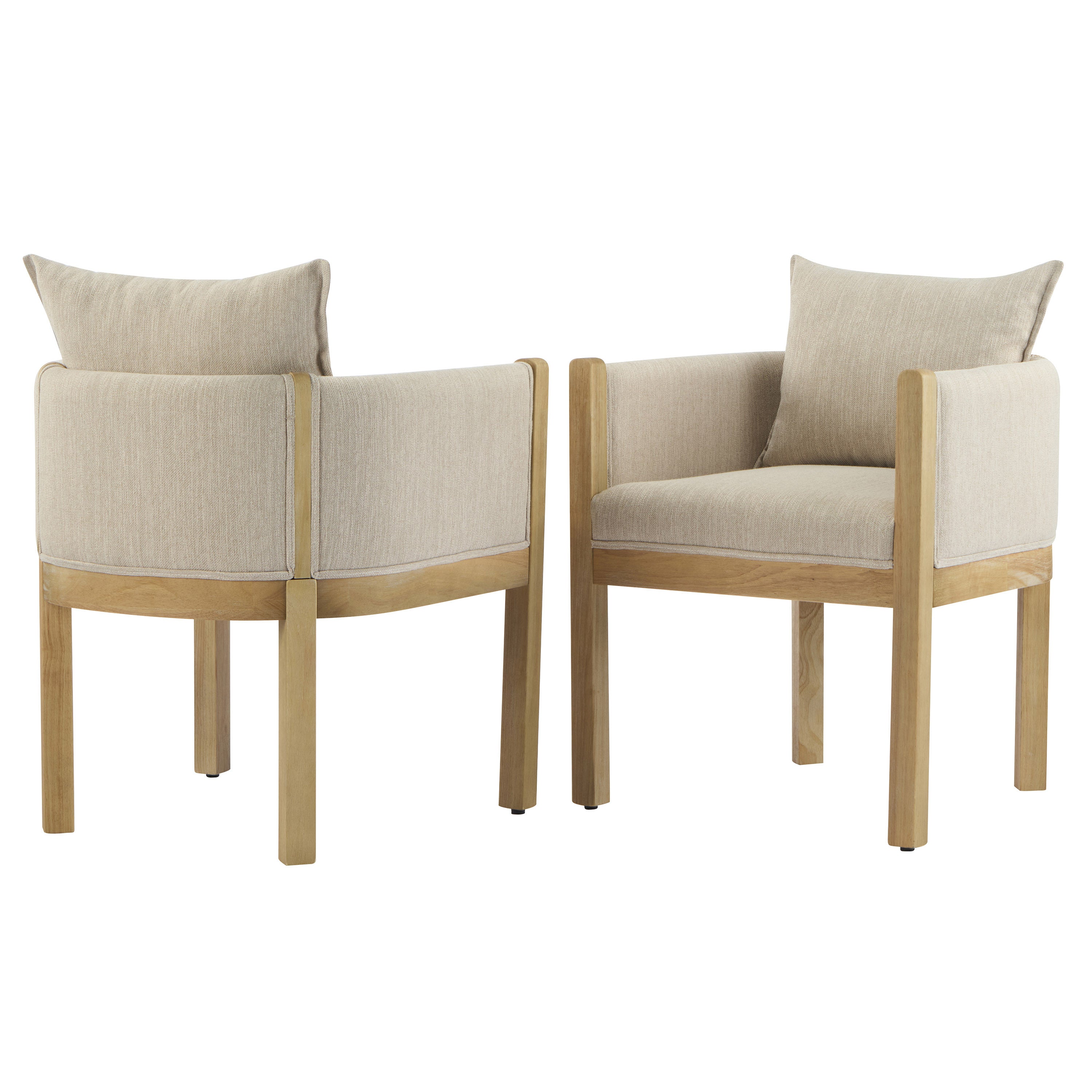 Ainsford Linen Upholstered Armchair with Natural Rubber Wood Legs, Set of 2