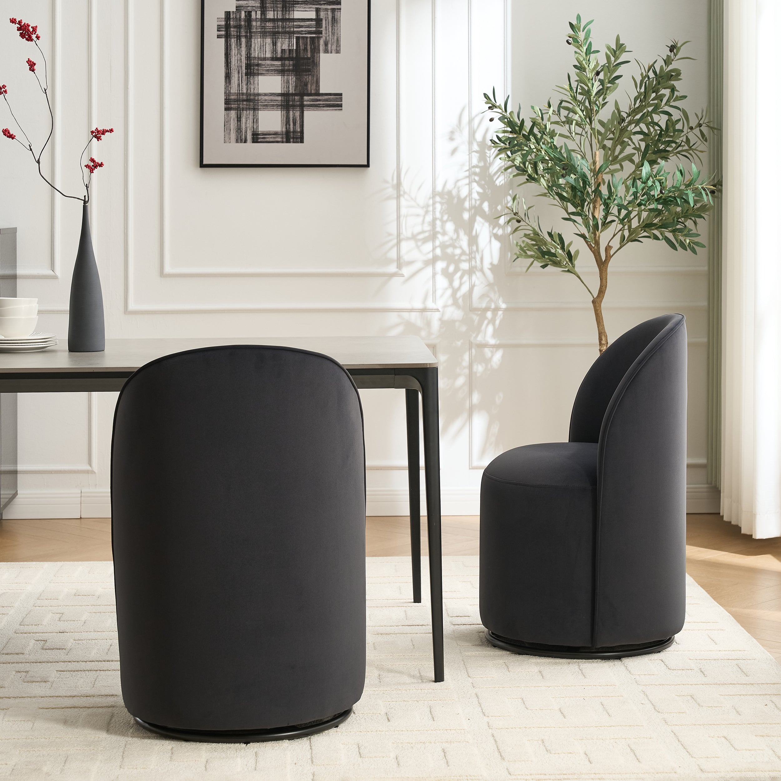 Ashcombe Mid Century Modern Round Velvet Dining Chair