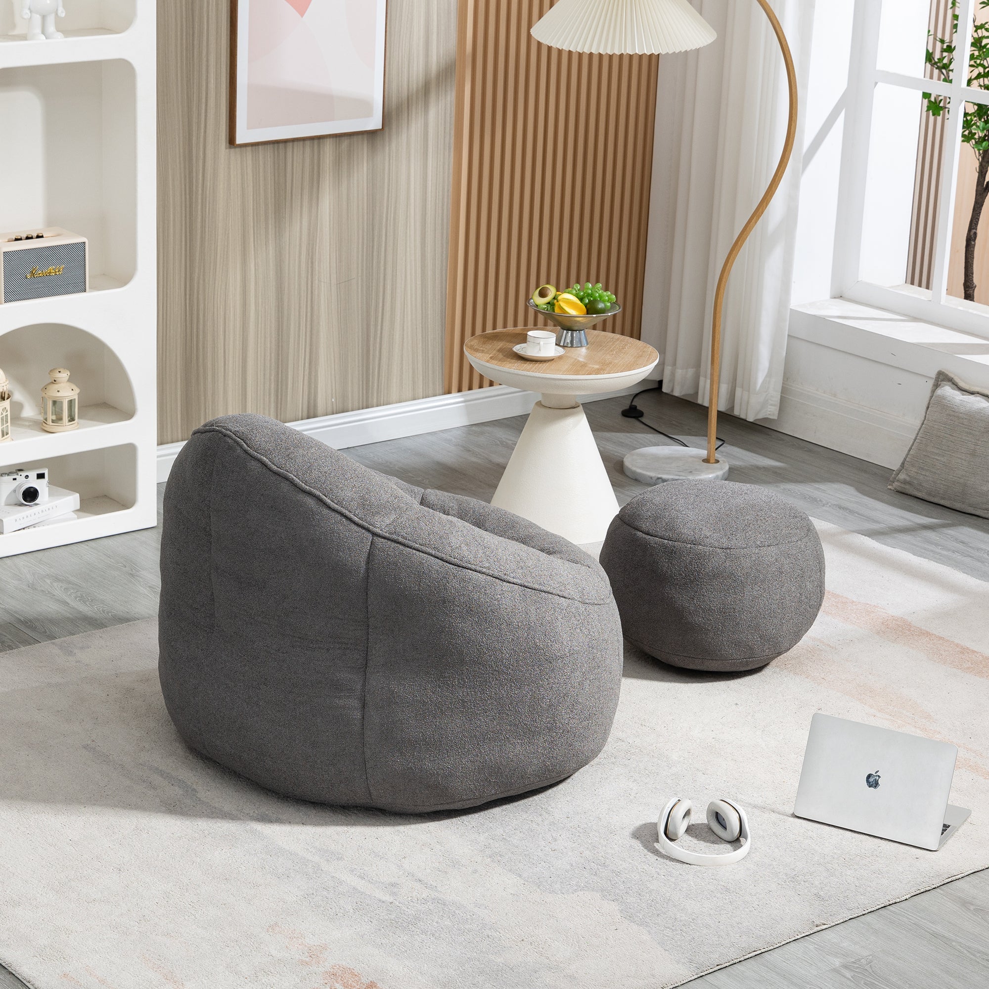 Bean Bag Sofa Chair with High-Pressure Foam and Footrest
