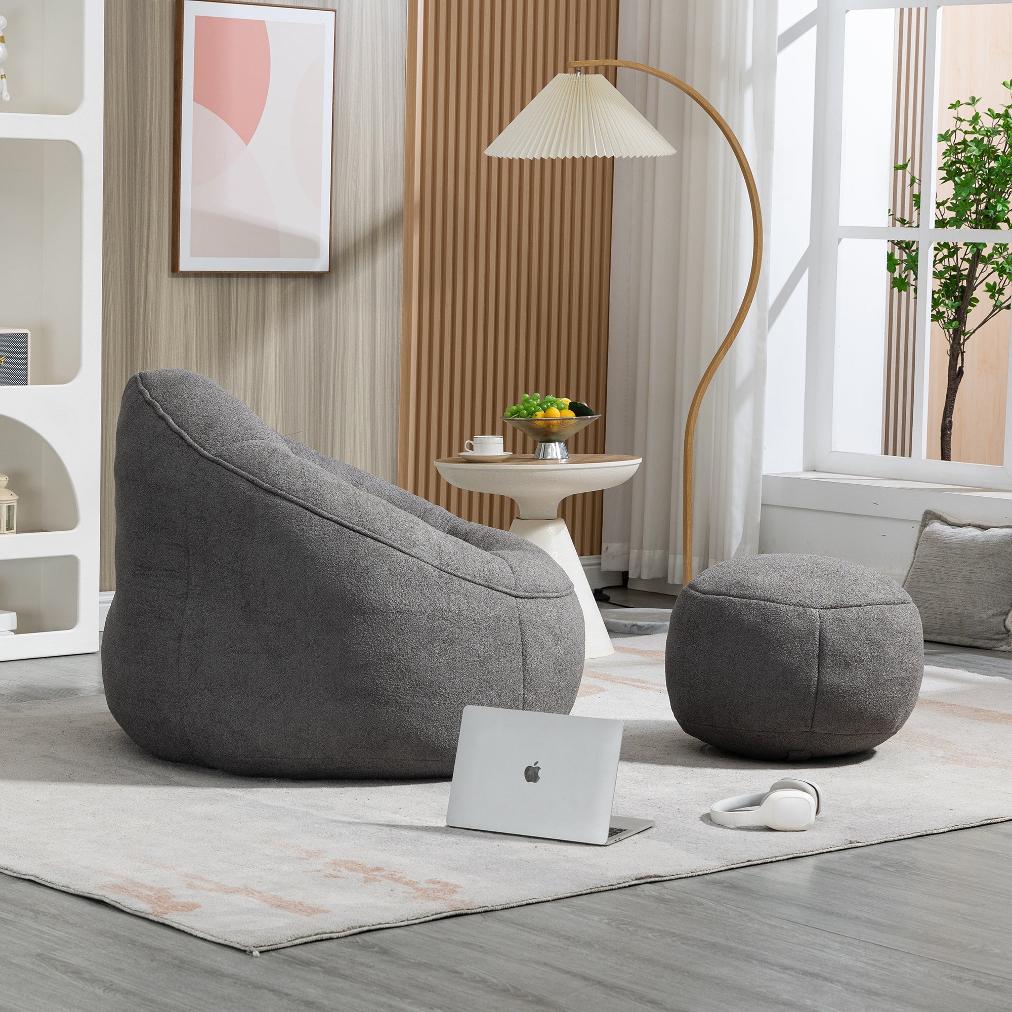 Bean Bag Sofa Chair with High-Pressure Foam and Footrest