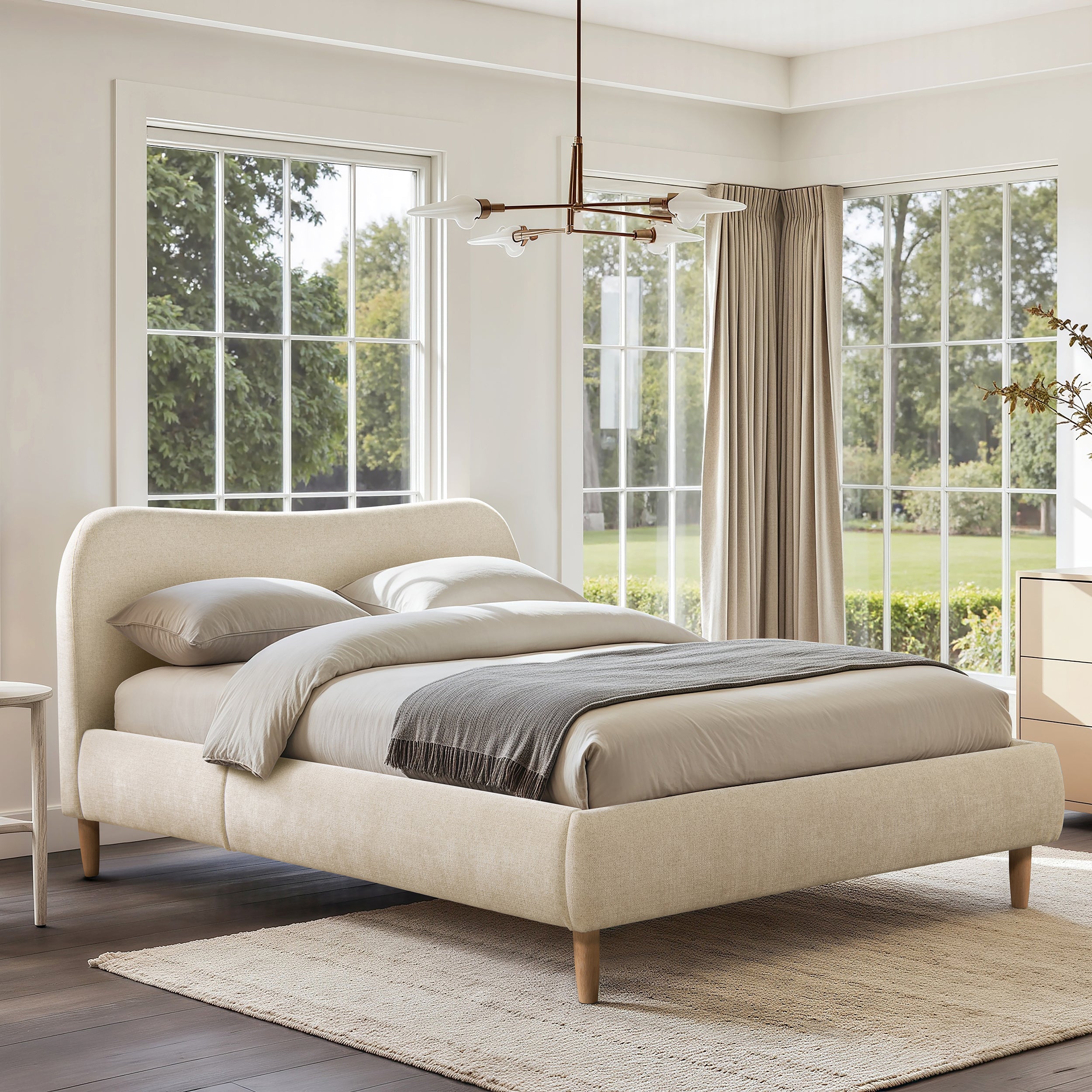Roman Curved Headboard Upholstered Platform Bed