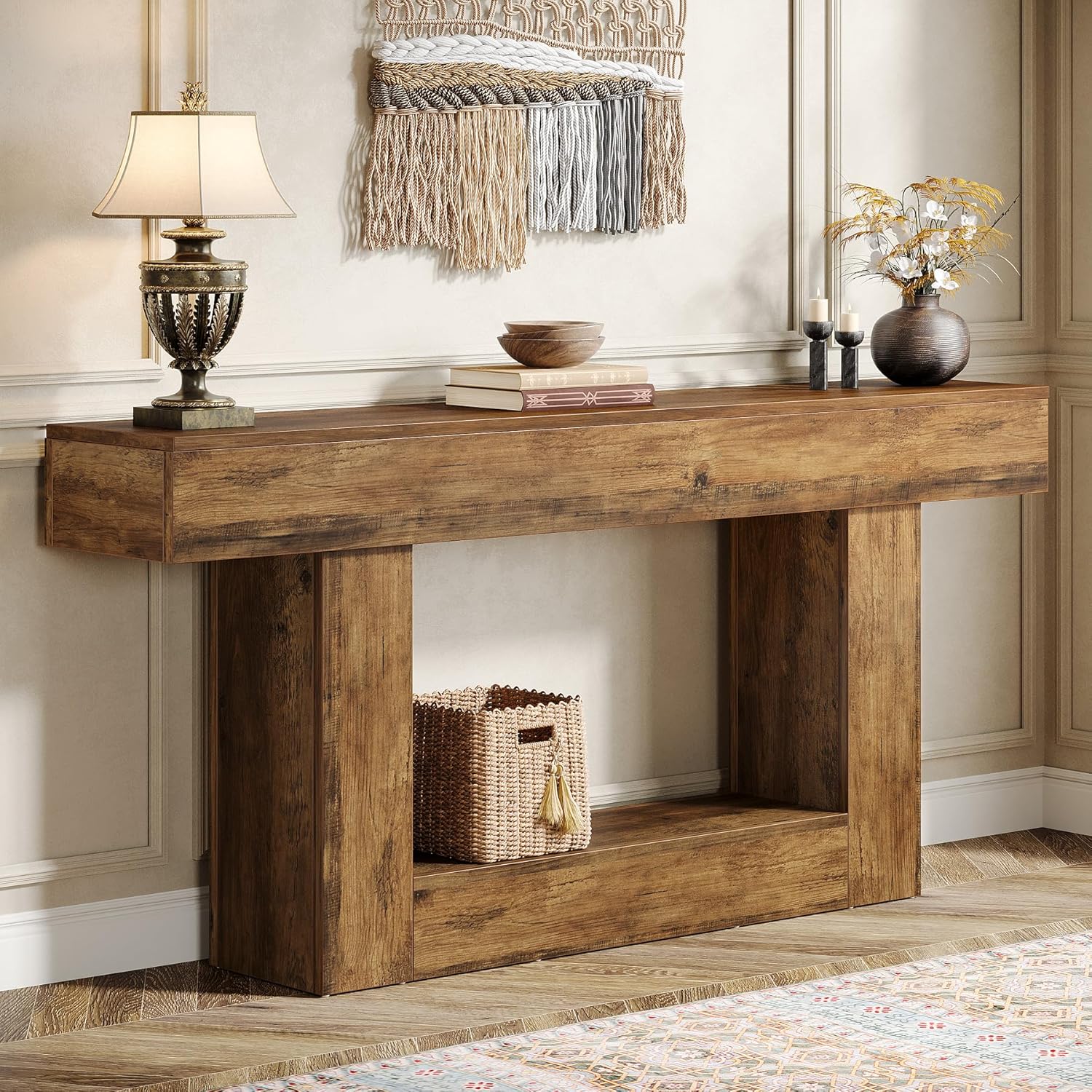 Pinehurst Farmhouse 2-Tier Entryway Table with U-Shaped Base