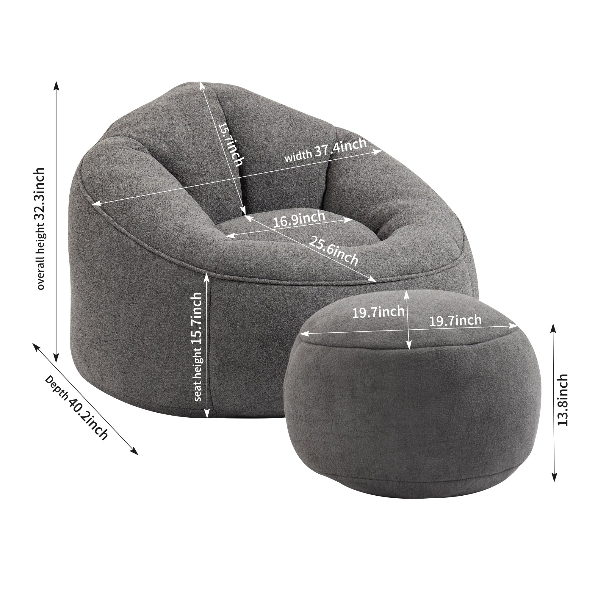 Bean Bag Sofa Chair with High-Pressure Foam and Footrest