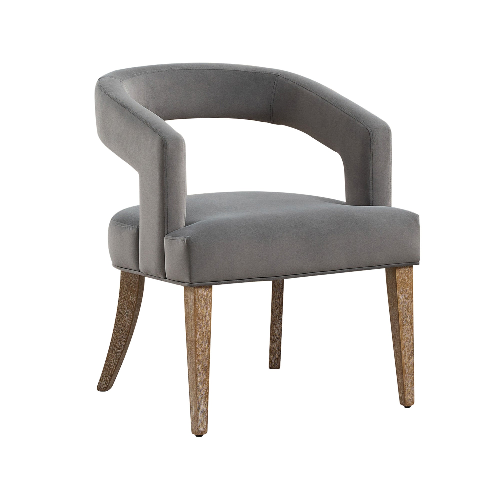 Velvet Open Back Barrel Upholstered Accent Chair with Weathered Solid Wood Legs