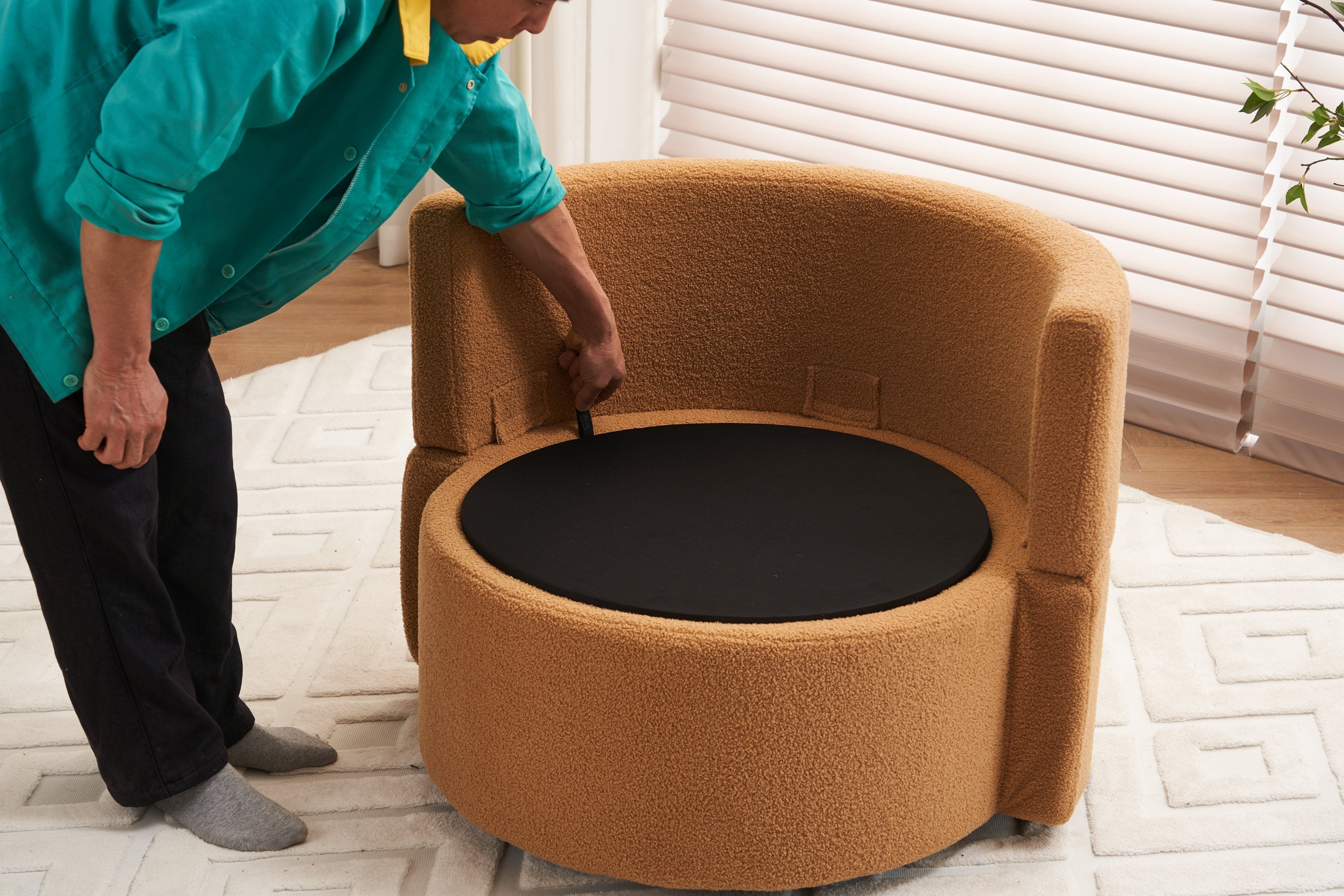 Teddy Fabric Swivel And Storage Chair With Back Cushion