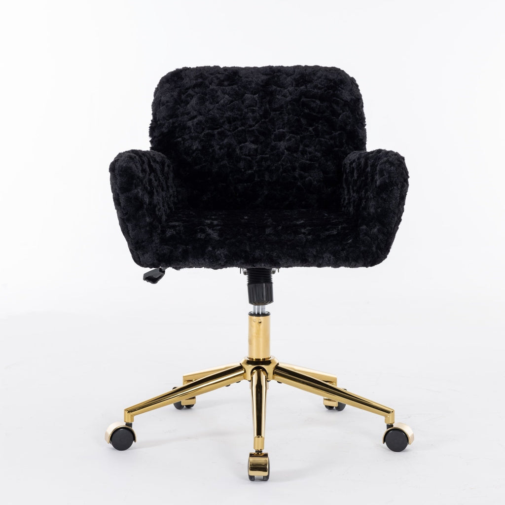 Faux Rabbit Hair Office Chair with Golden Metal Base, Adjustable Swivel