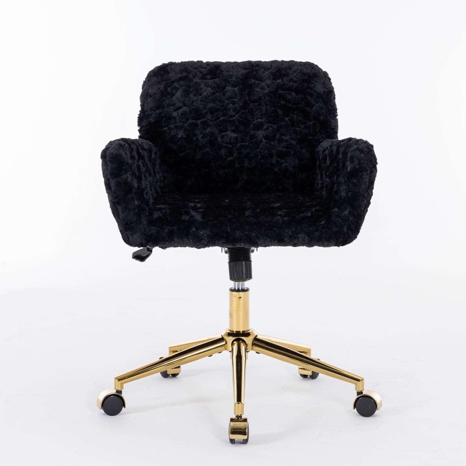 Faux Rabbit Hair Office Chair with Golden Metal Base, Adjustable Swivel