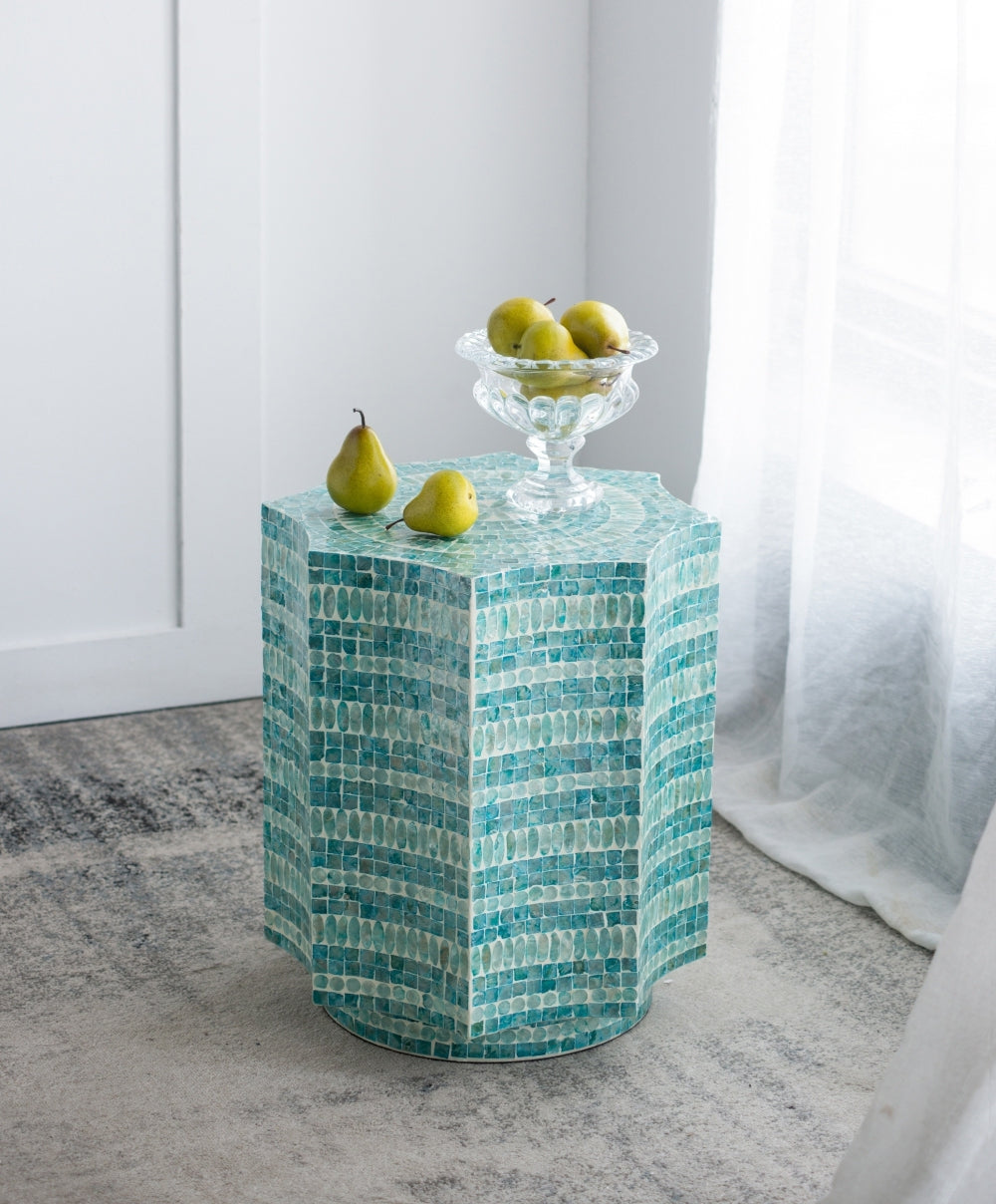 Blue Scalloped Capiz Side Table