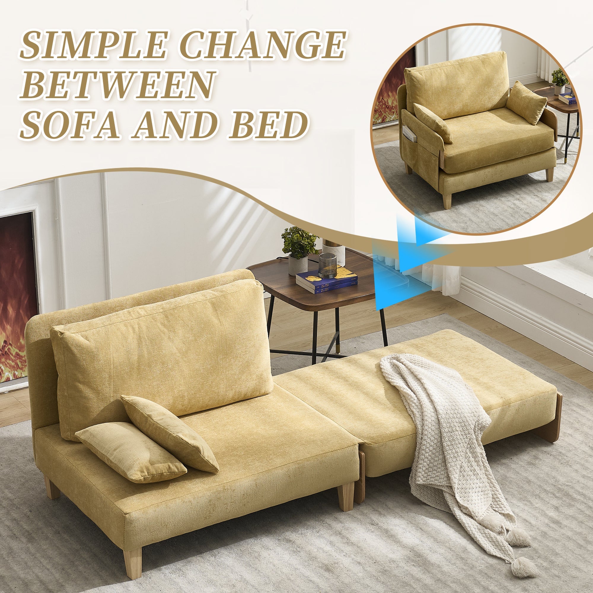 Mid-Century Modern Chenille Foldable Sofa Bed Recliner