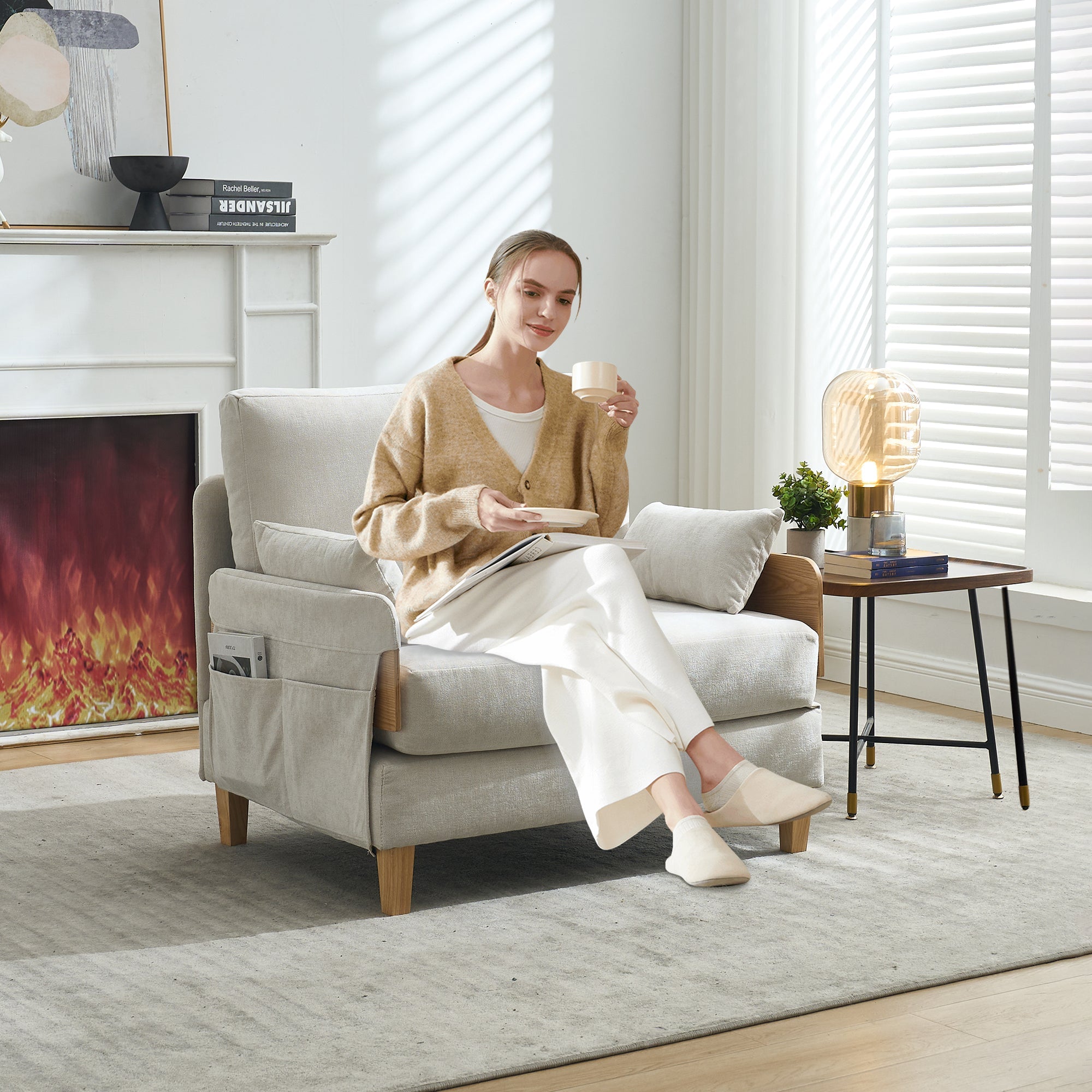 Mid-Century Modern Chenille Foldable Sofa Bed Recliner