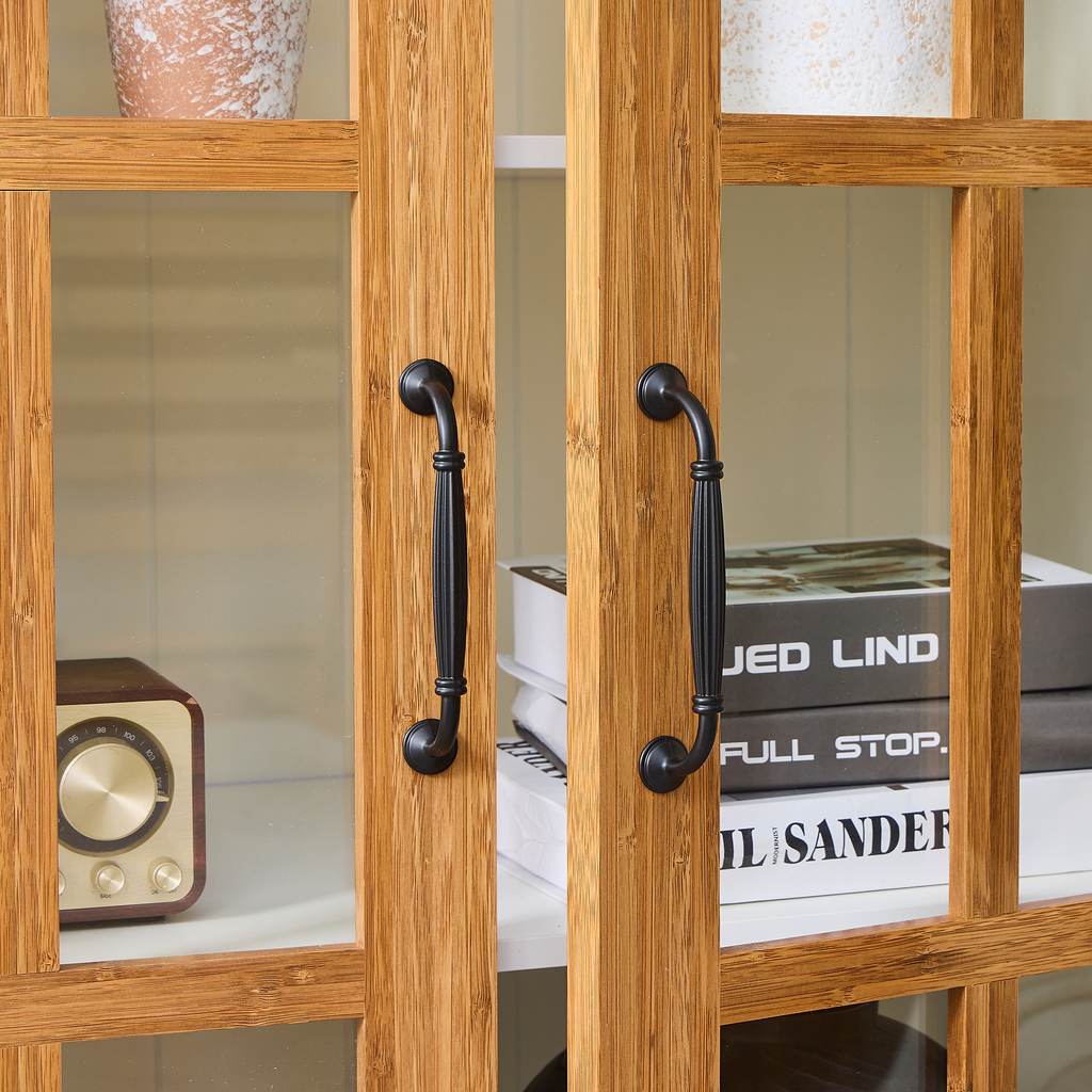 Rustic Style Display Cabinet with Glass Doors