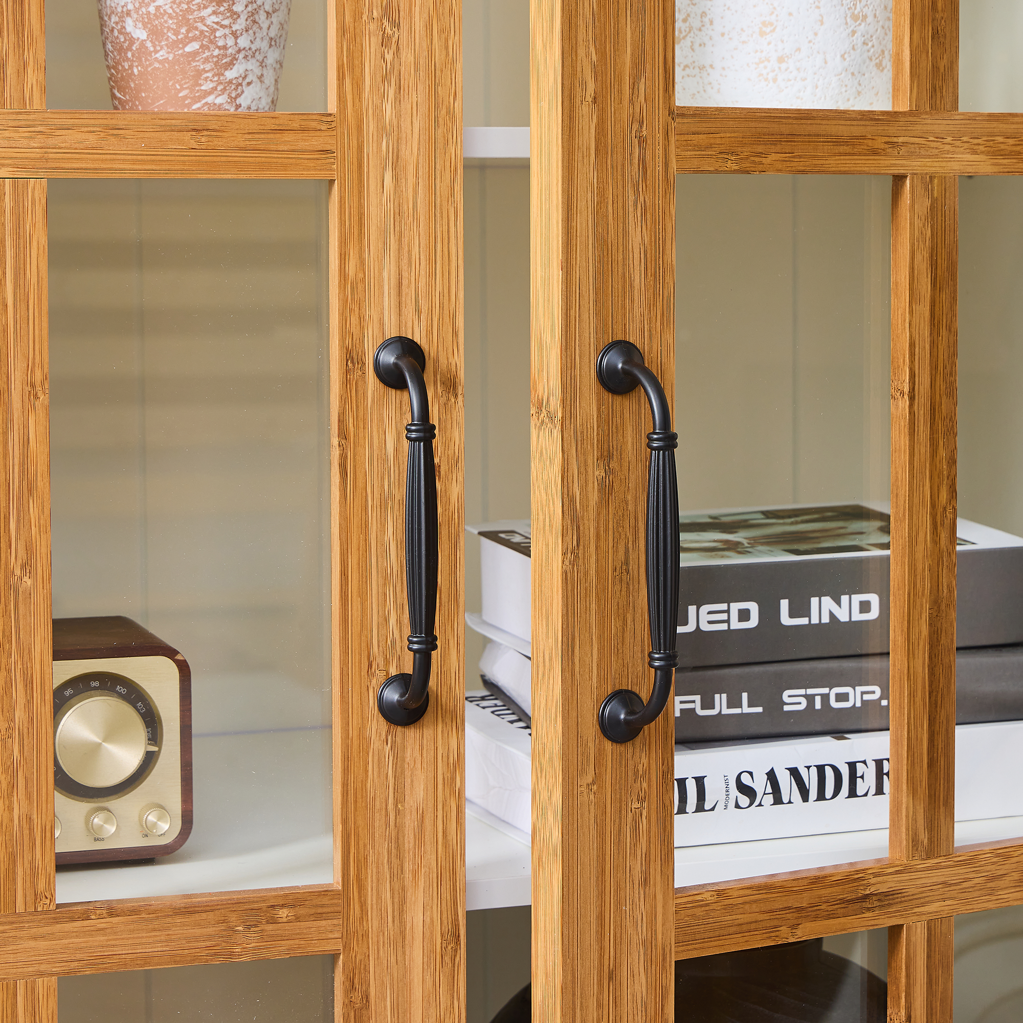 Rustic Style Display Cabinet with Glass Doors