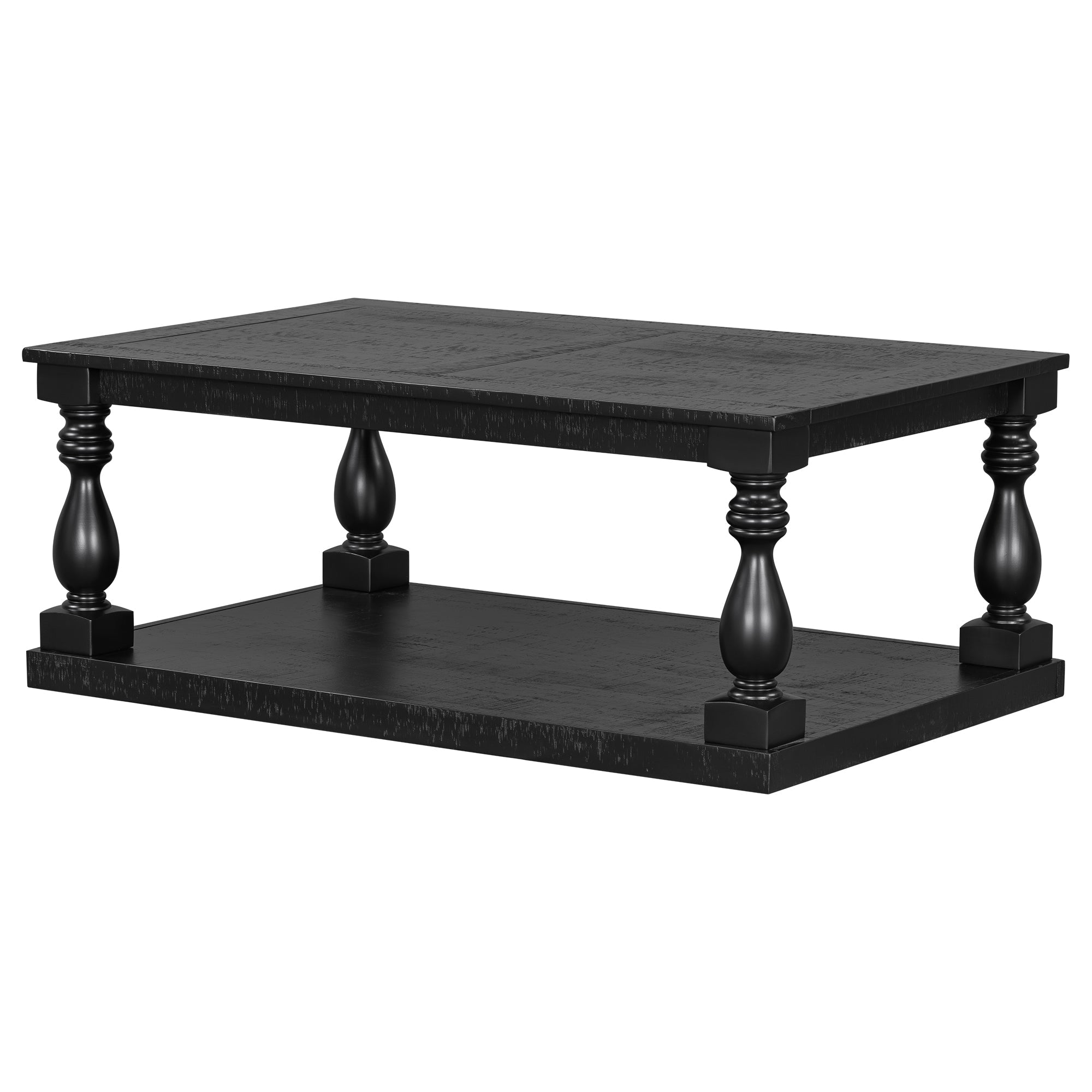 Farmhouse Turned-Leg Coffee Table with Bottom Shelf