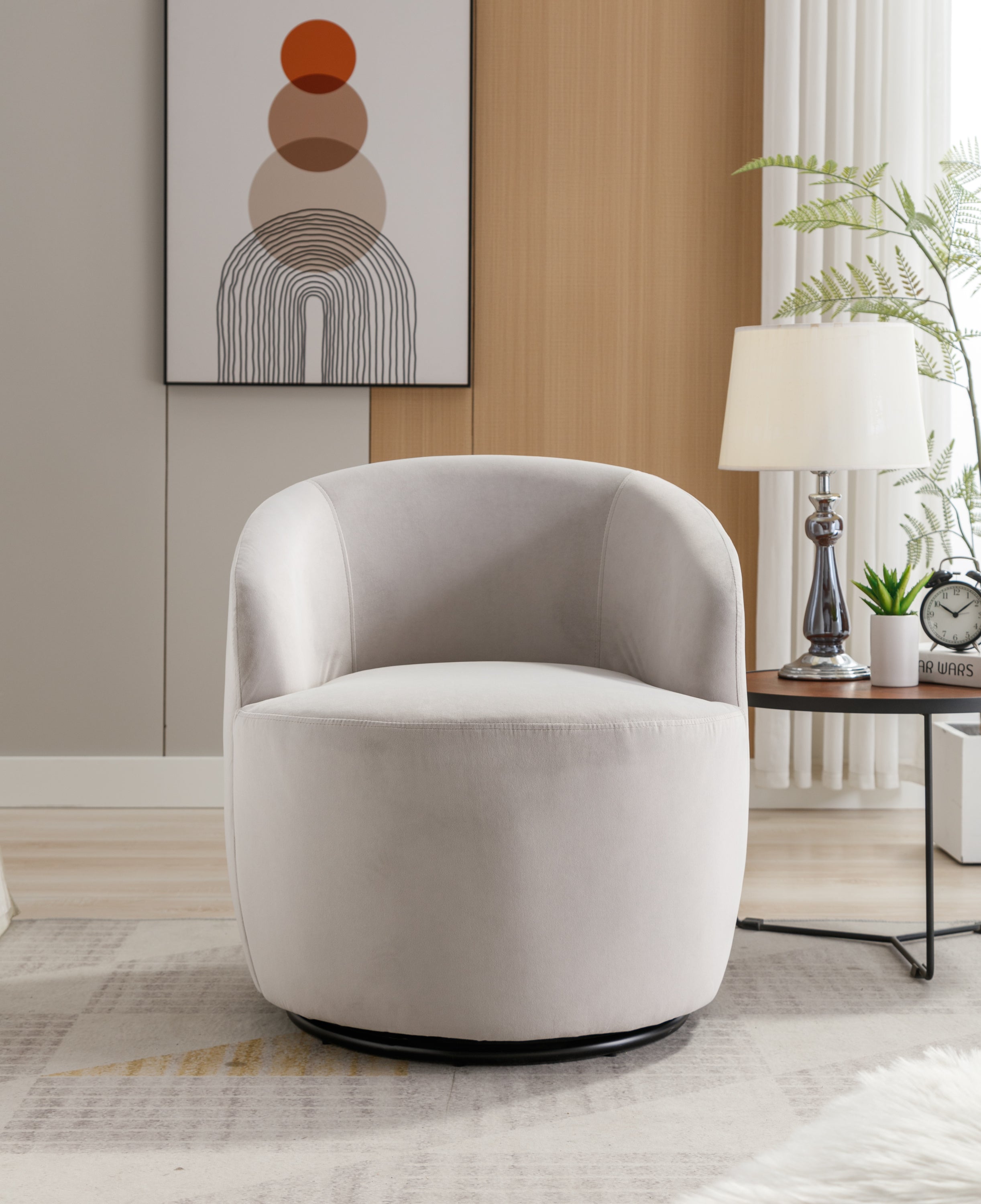 Velvet Fabric Swivel Barrel Accent Chair