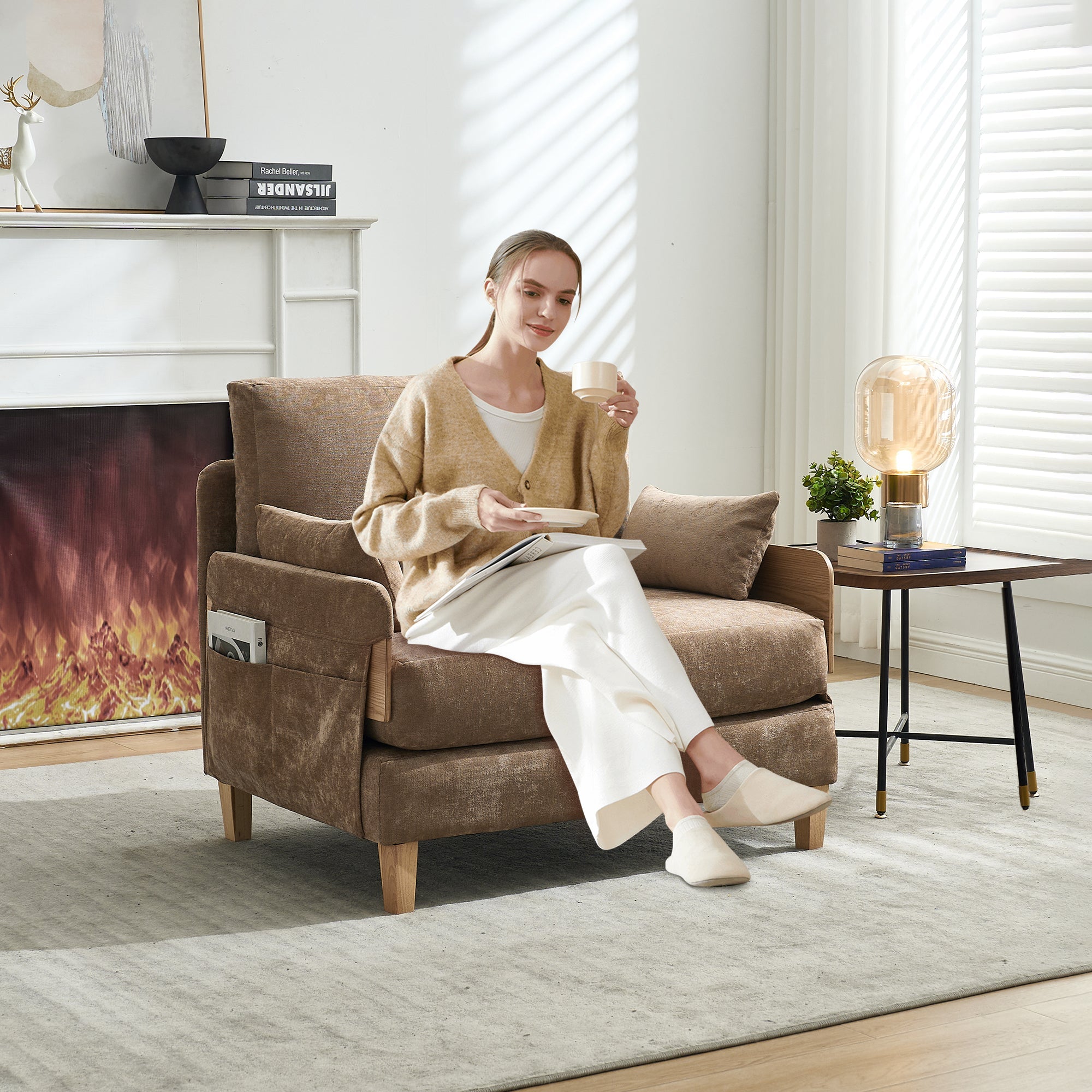 Mid-Century Modern Chenille Foldable Sofa Bed Recliner