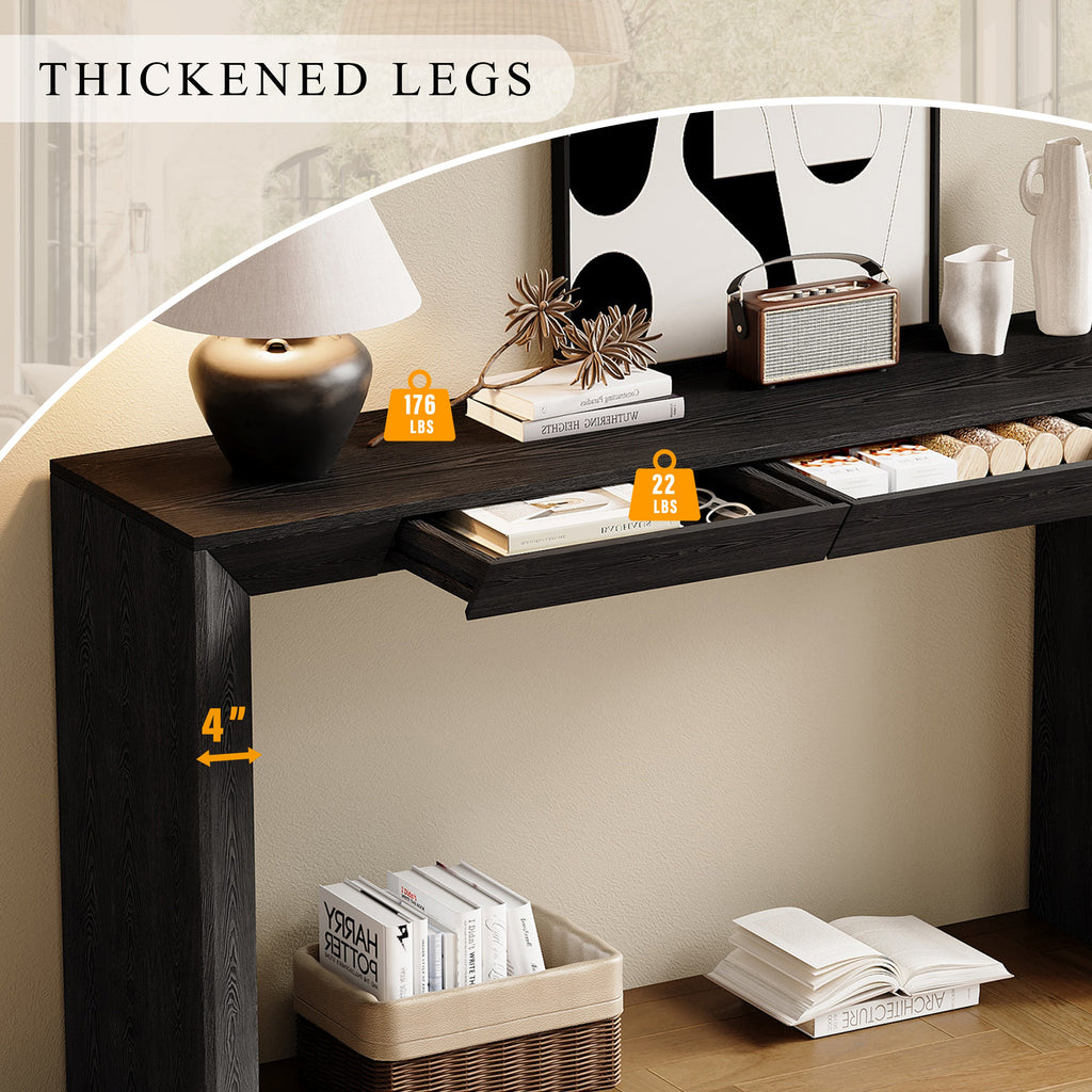 Modern Farmhouse Waterfall Console Table with 2 Concealed Drawers