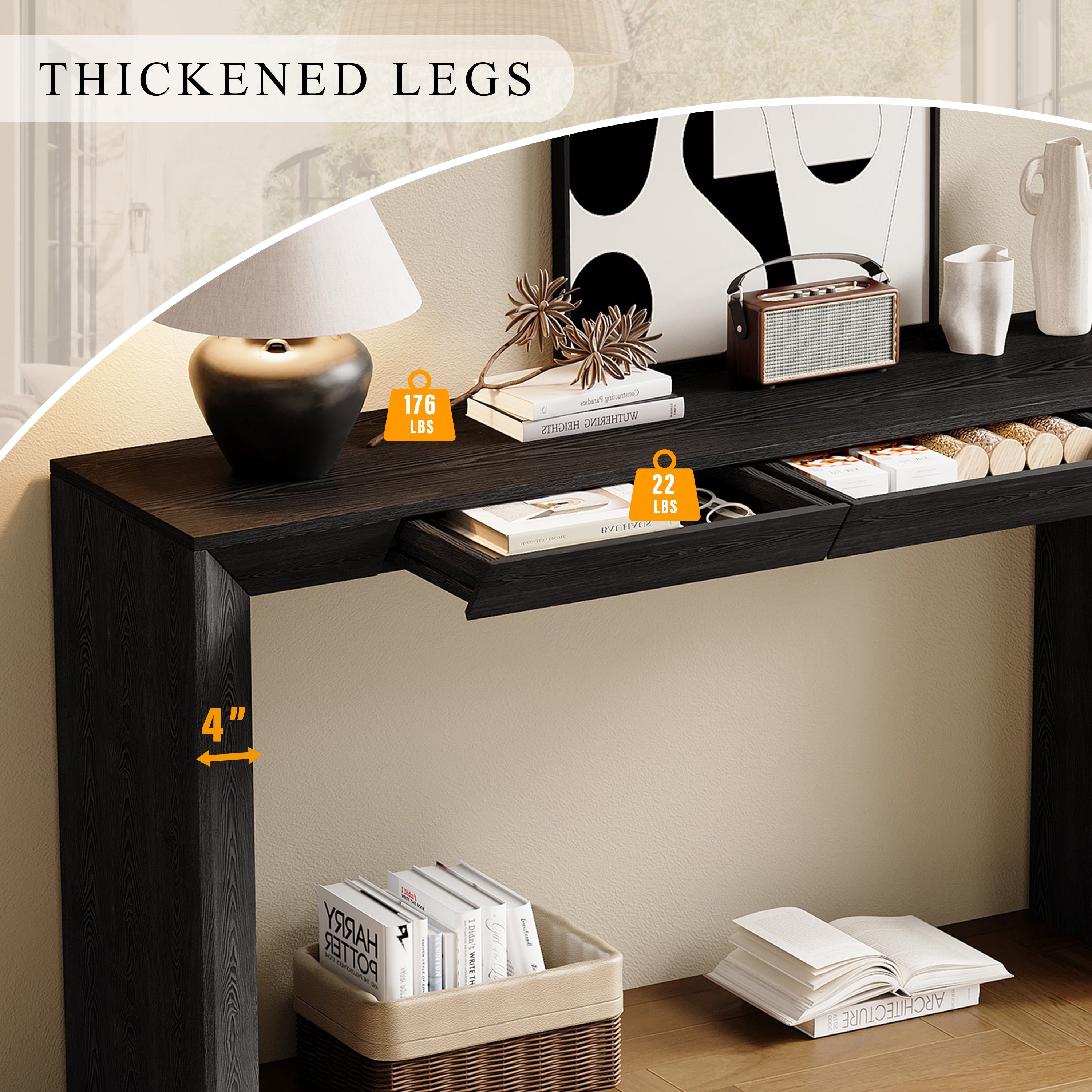 Modern Farmhouse Waterfall Console Table with 2 Concealed Drawers