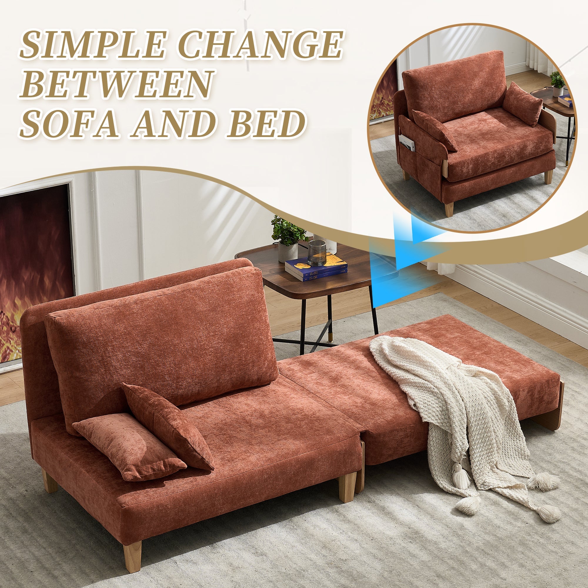 Mid-Century Modern Chenille Foldable Sofa Bed Recliner