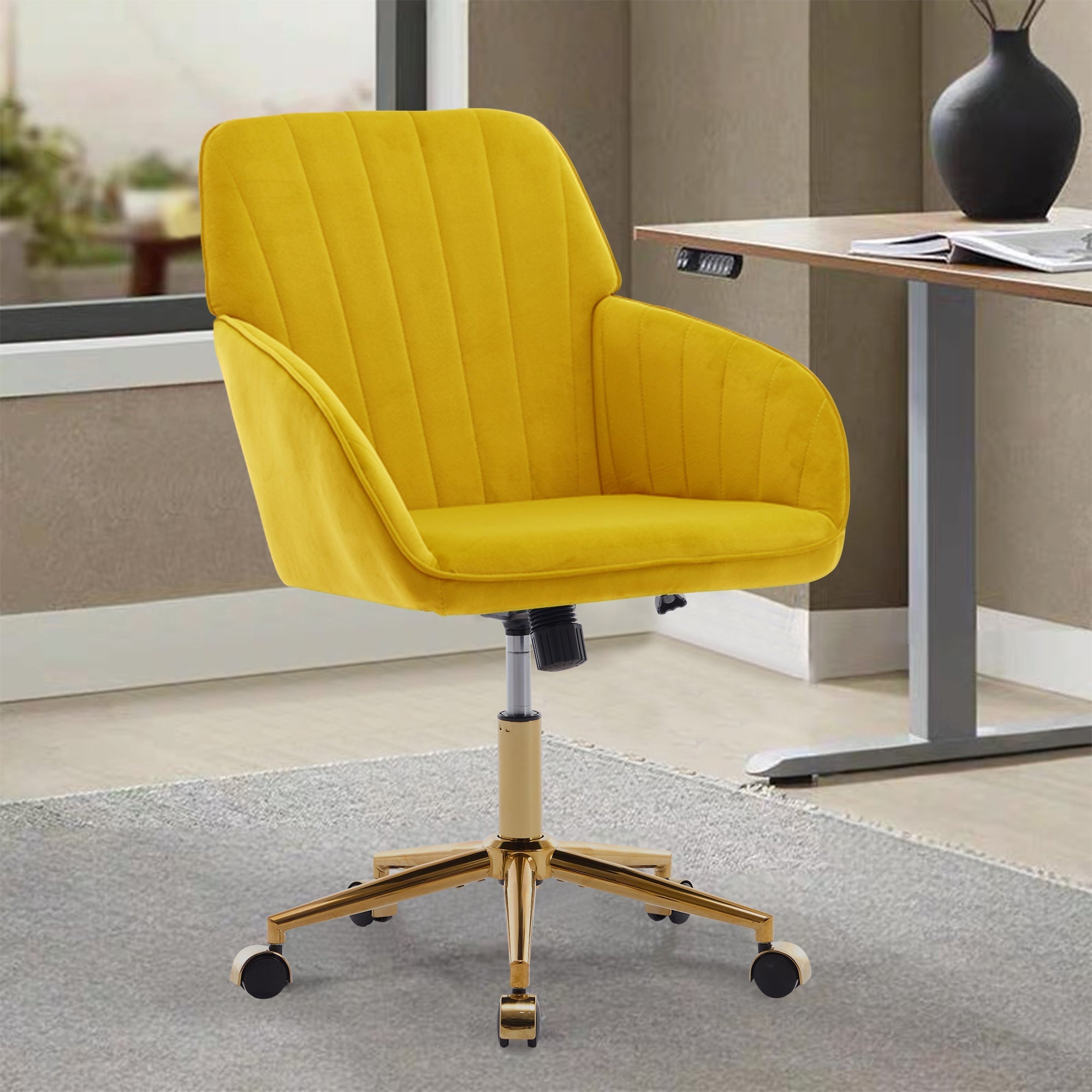 Adjustable Ergonomic Swivel Chair with Golden Base