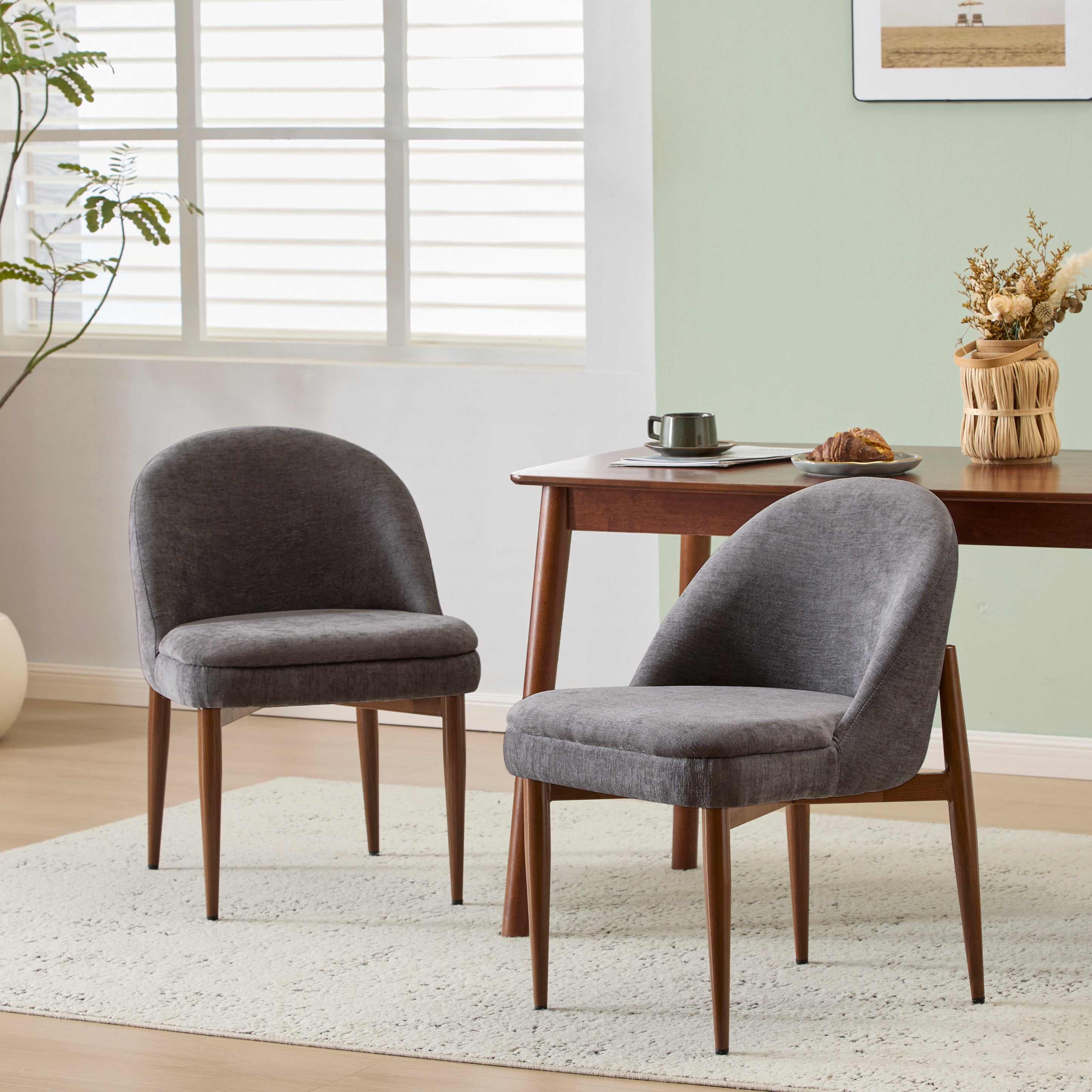 Mid-Century Modern Fabric Upholstered Dining Chair, Set of 2