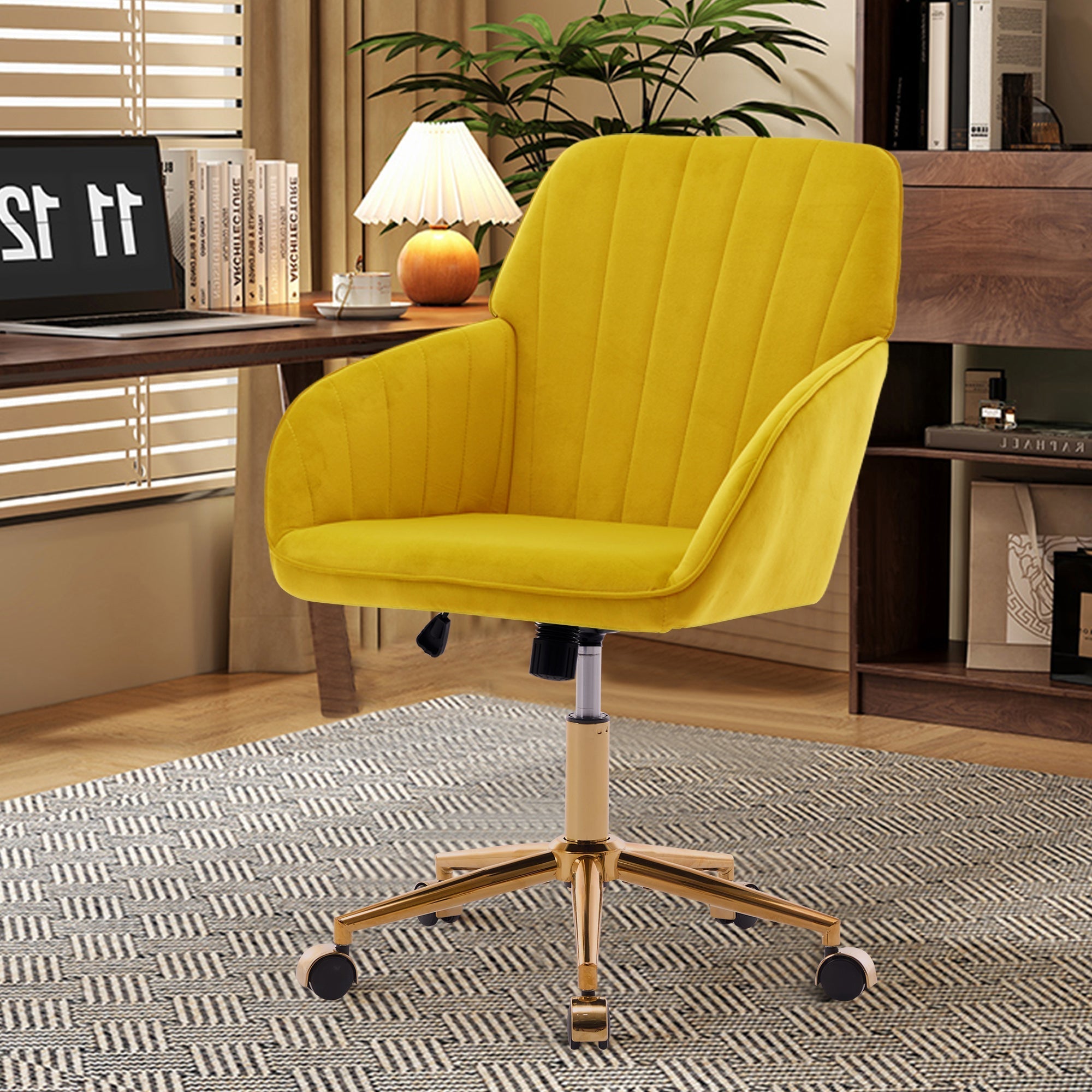 Adjustable Ergonomic Swivel Chair with Golden Base