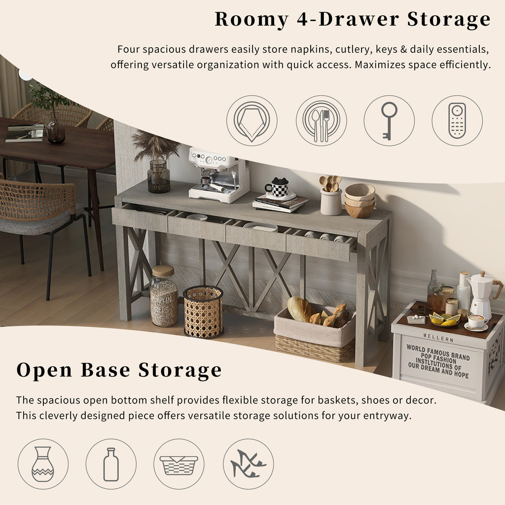 Modern Crisscross Design Entryway Table with Open Bottom Storage