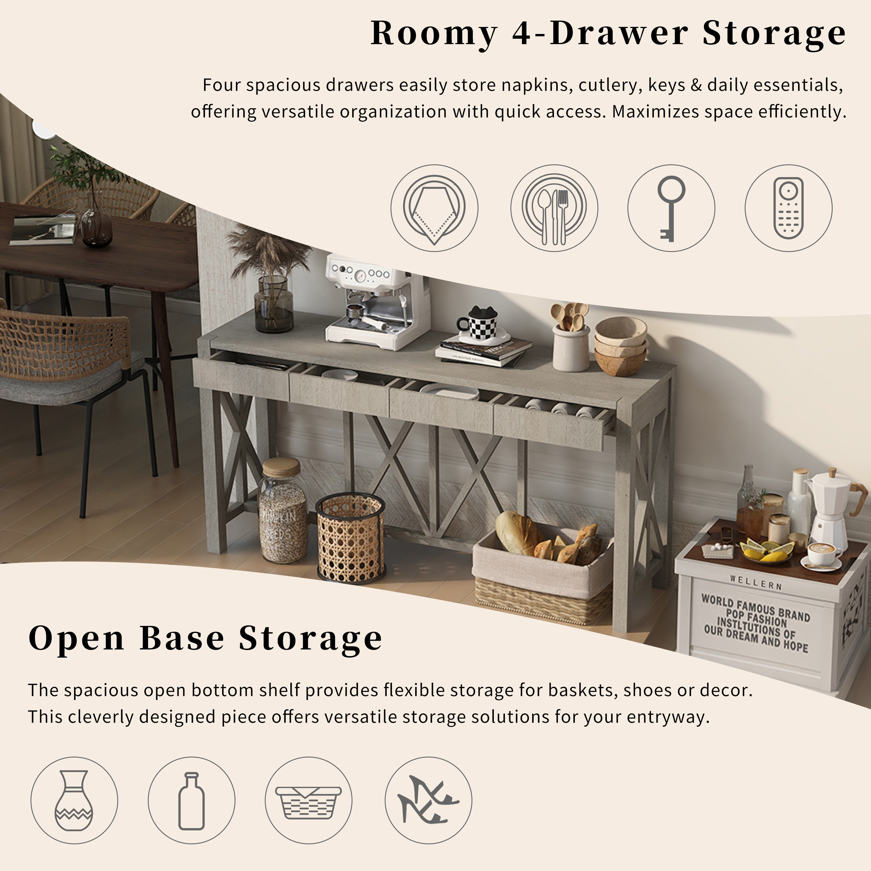 Modern Crisscross Design Entryway Table with Open Bottom Storage
