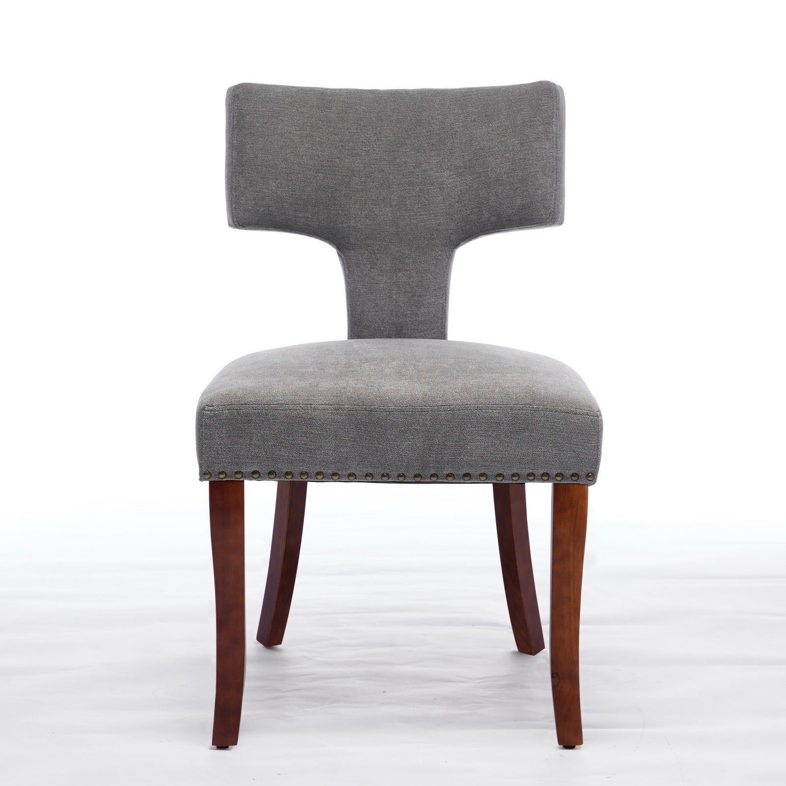 Mid Century Modern T-Back Dining Chairs with Nailhead Trim, Set of 2