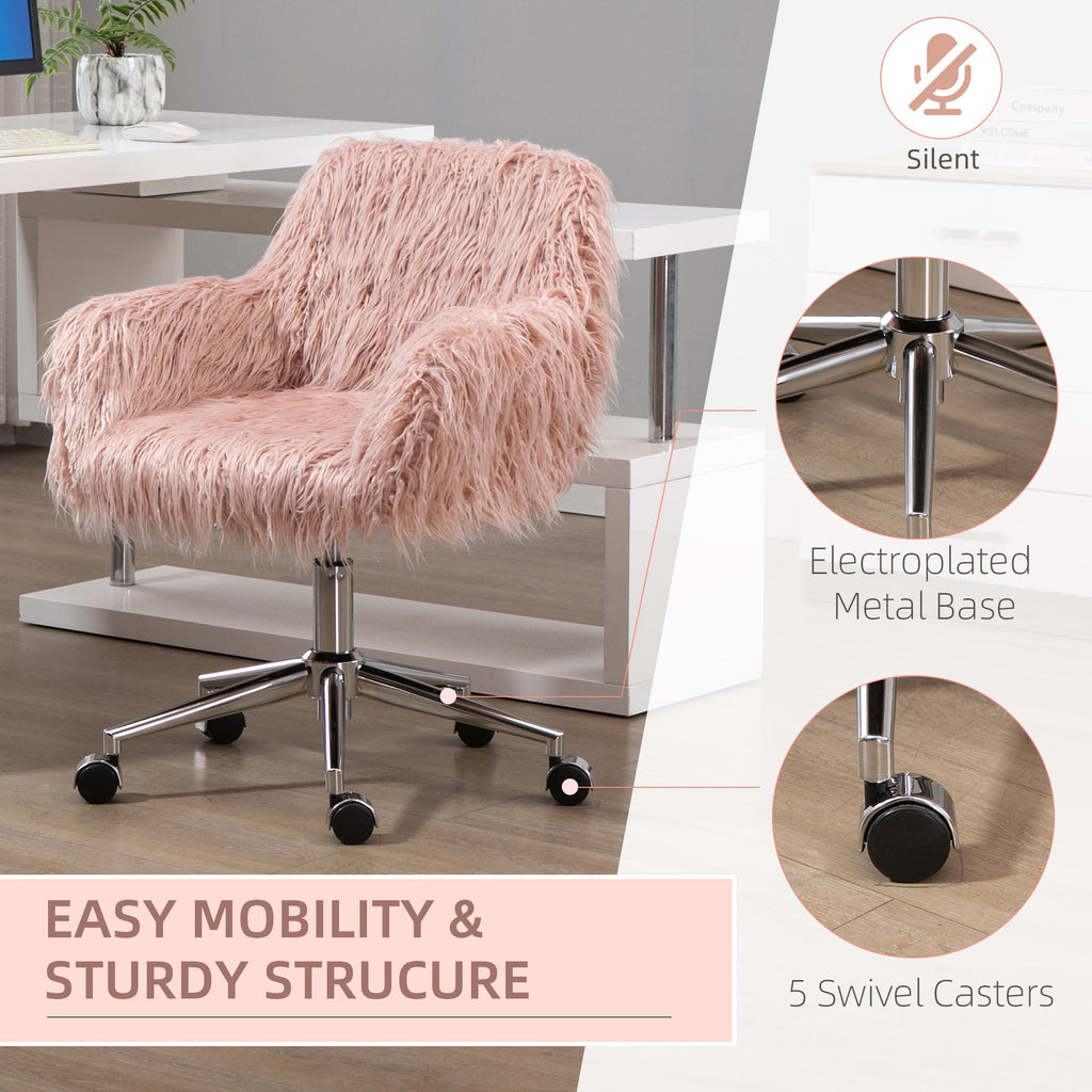 Faux Fur Desk Chair with Adjustable Height and Wheels