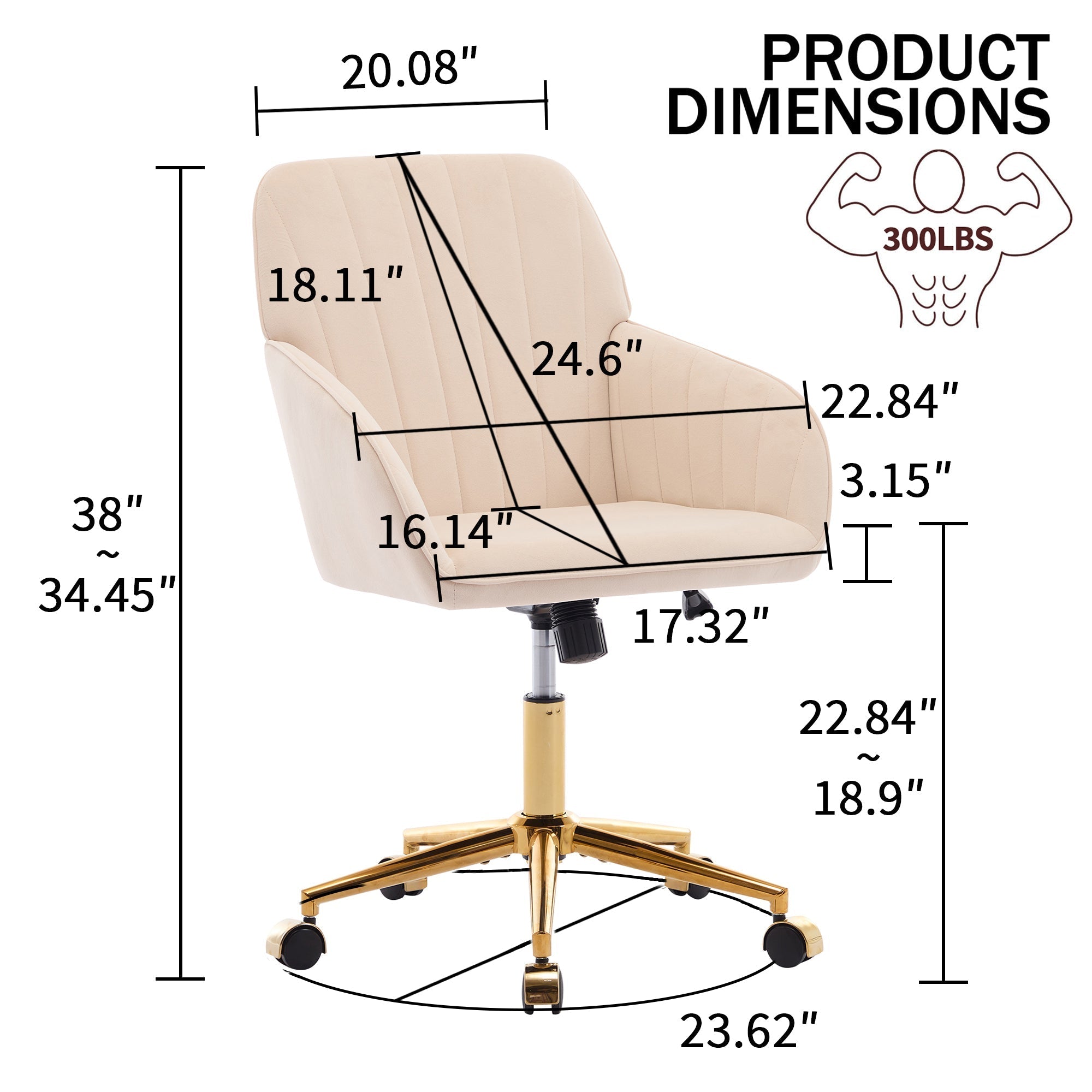Adjustable Ergonomic Swivel Chair with Golden Base