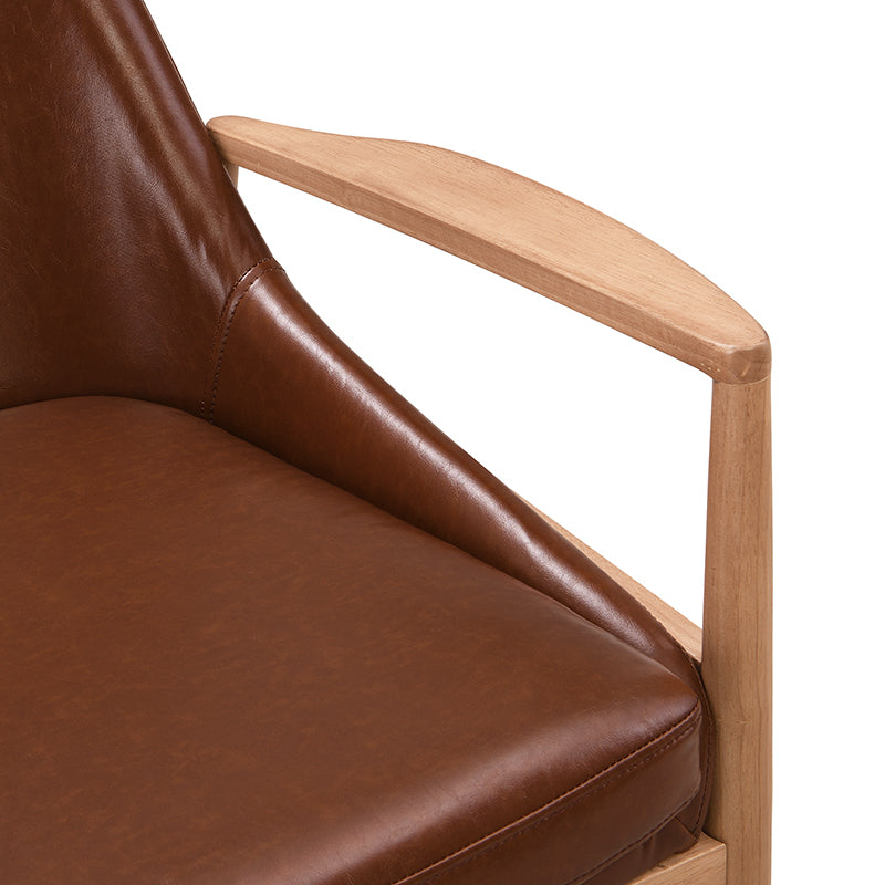 Brown Faux Leather Mid-Century Modern Armchair with Solid Wood Frame, Set of 2