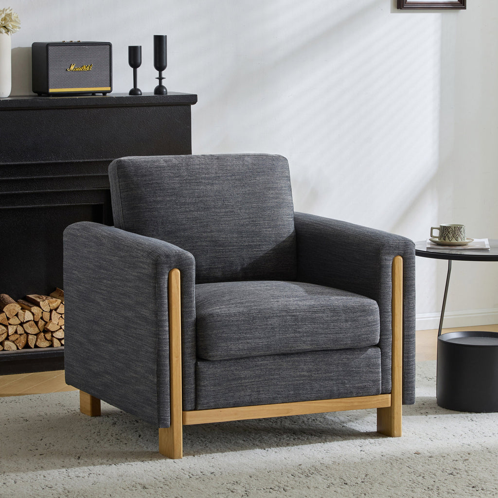 Harmonia Fabric Upholstered Accent Chair with Wood Accent