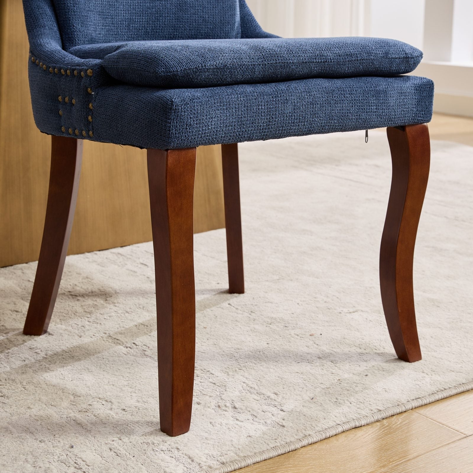 ChenilleUpholstered Dining Chairs with Curved Solid Wood Legs, Set of 2